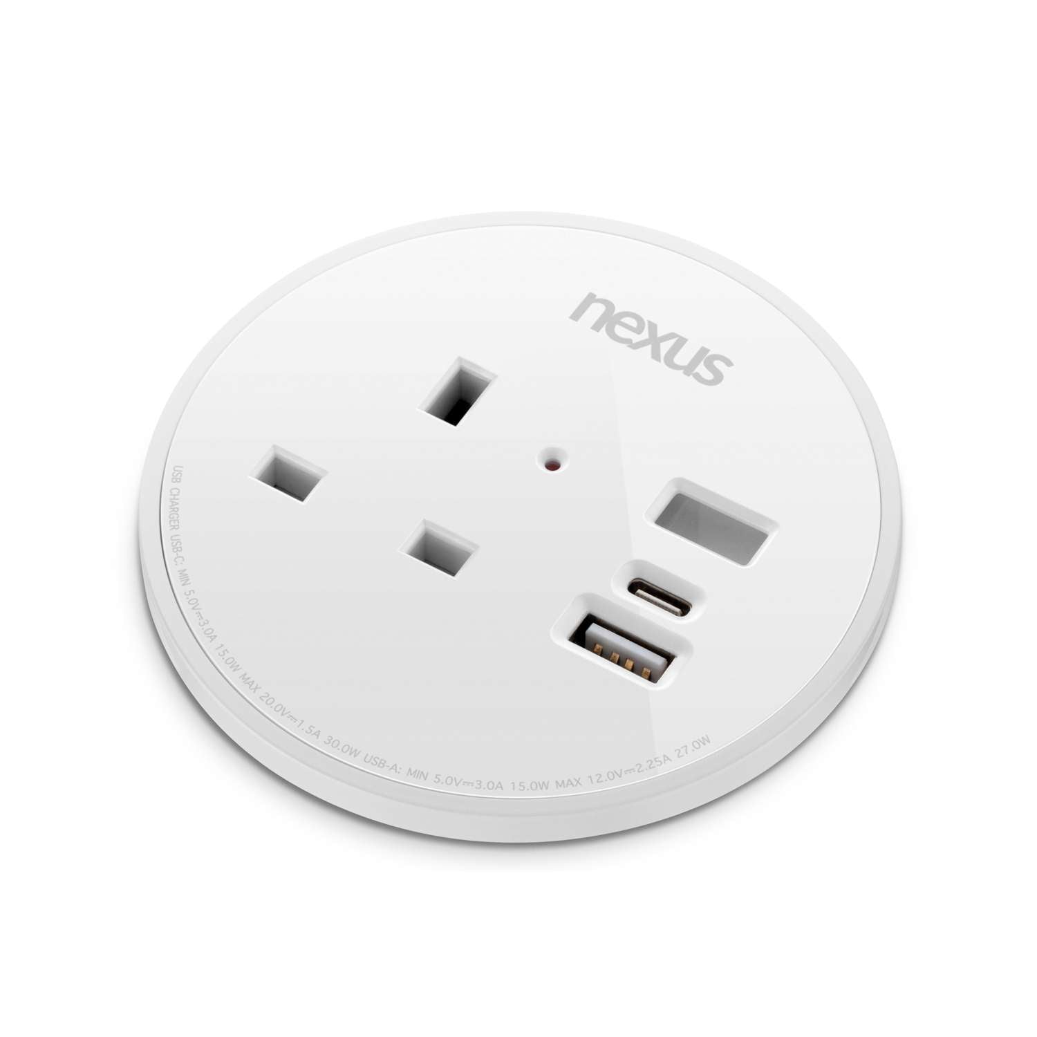 Circular In-Desk Power Module: 1 Outlet: 30W USB-C, 27W USB-A