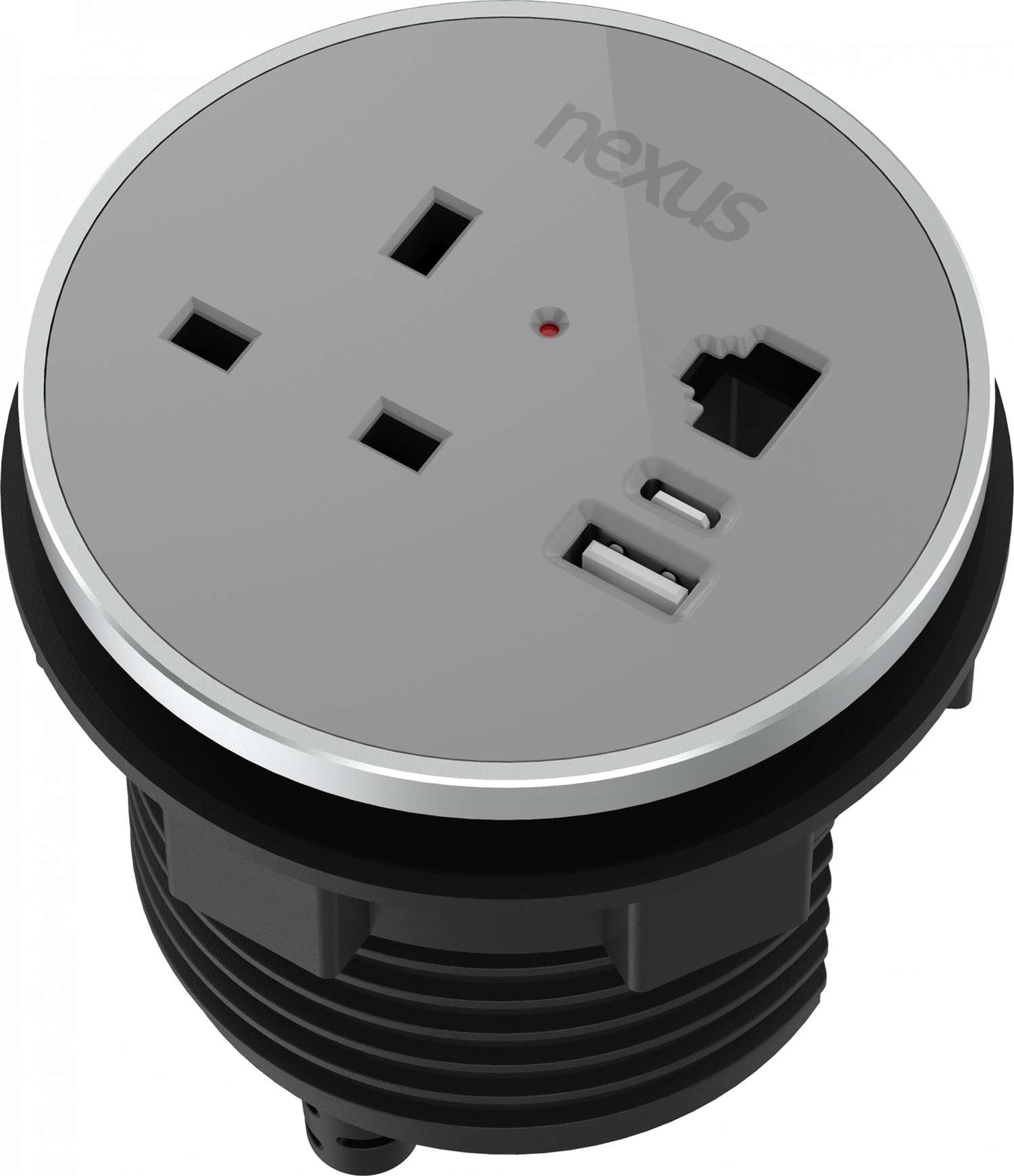 Circular In-Desk Power Module: 1 Outlet: 30W USB-C, 27W USB-A, RJ45 Blank