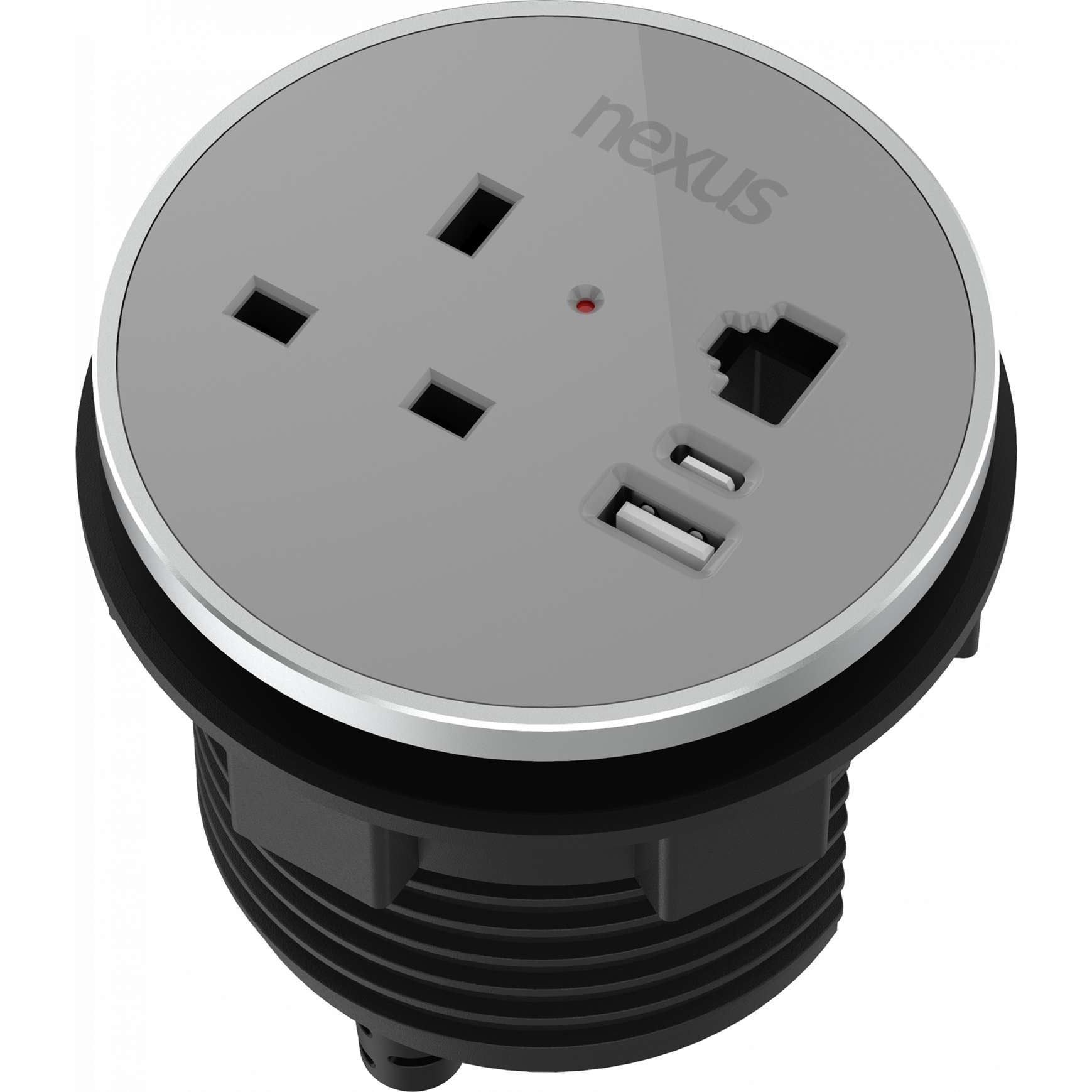 Circular In-Desk Power Module: 1 Outlet: 30W USB-C, 27W USB-A, RJ45 Blank