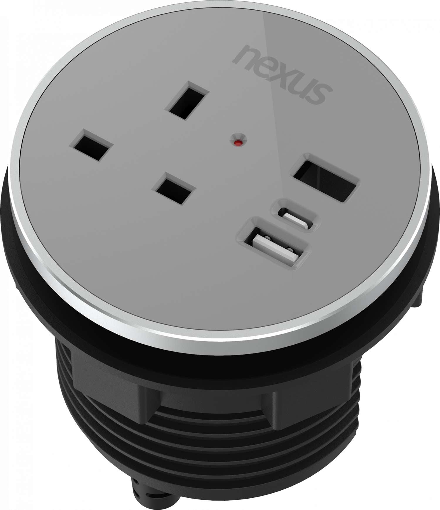 Circular In-Desk Power Module: 1 Outlet: 30W USB-C, 27W USB-A, USB-A Blank