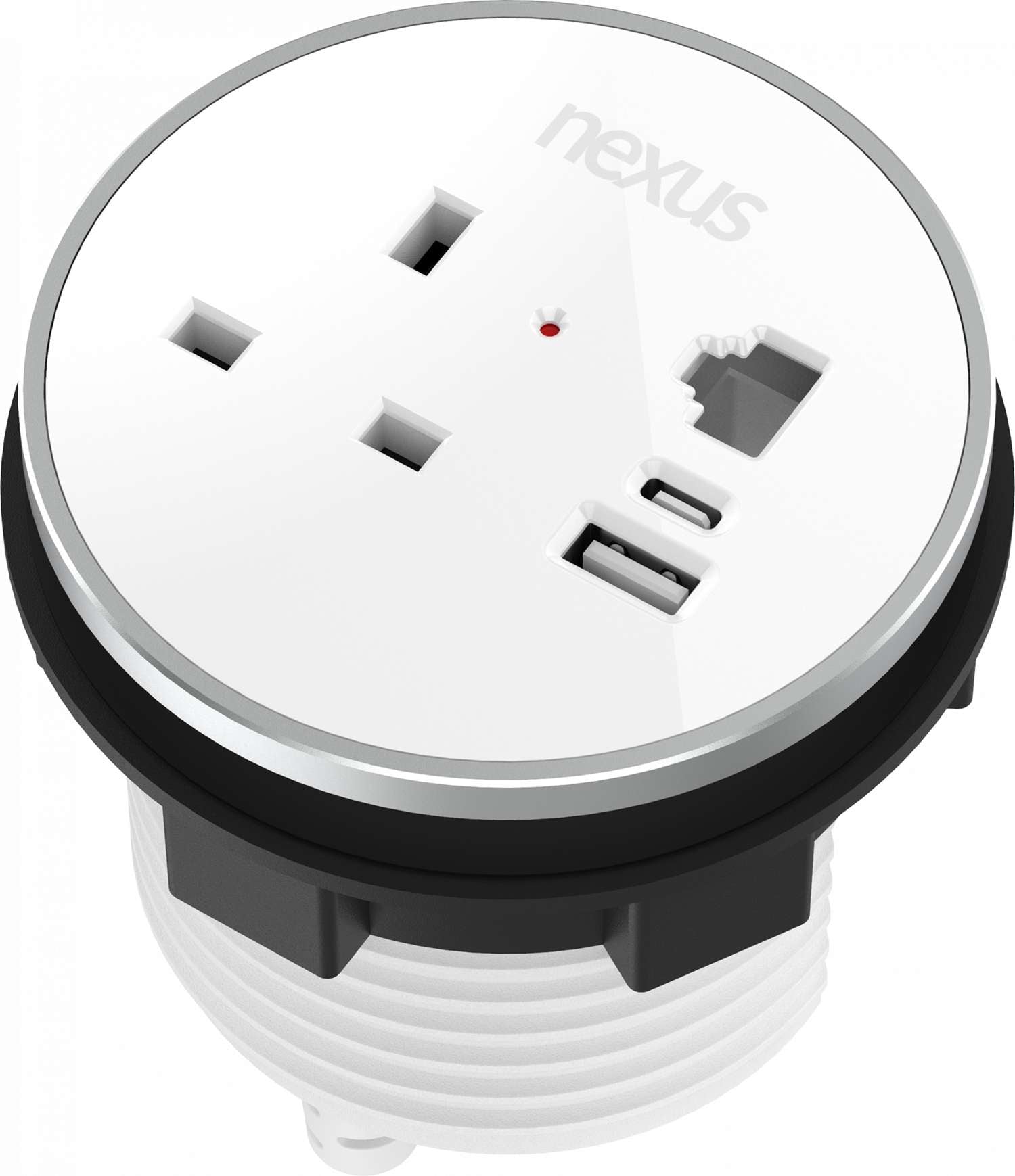 Circular In-Desk Power Module: 1 Outlet: 30W USB-C, 27W USB-A, RJ45 Blank