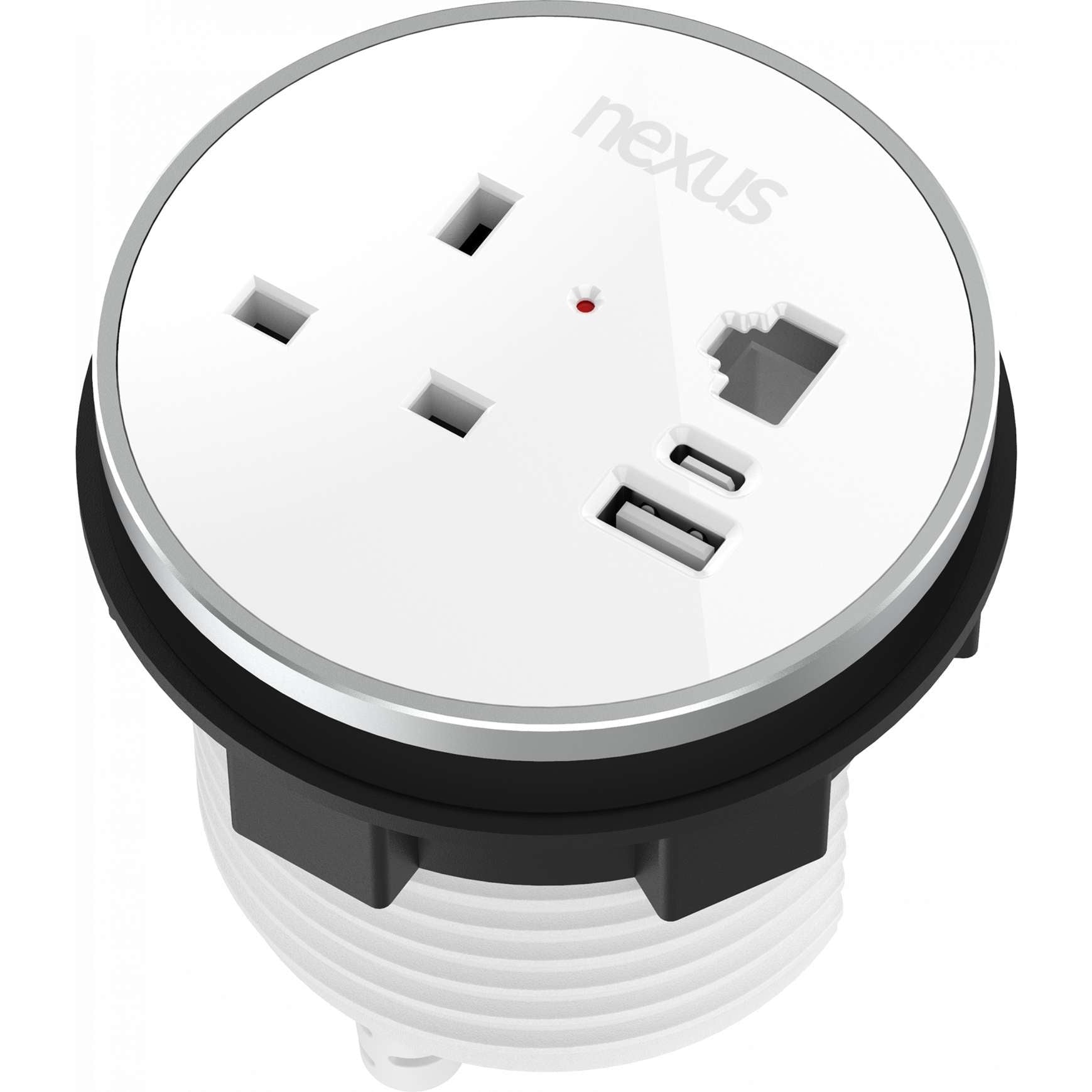 Circular In-Desk Power Module: 1 Outlet: 30W USB-C, 27W USB-A, RJ45 Blank