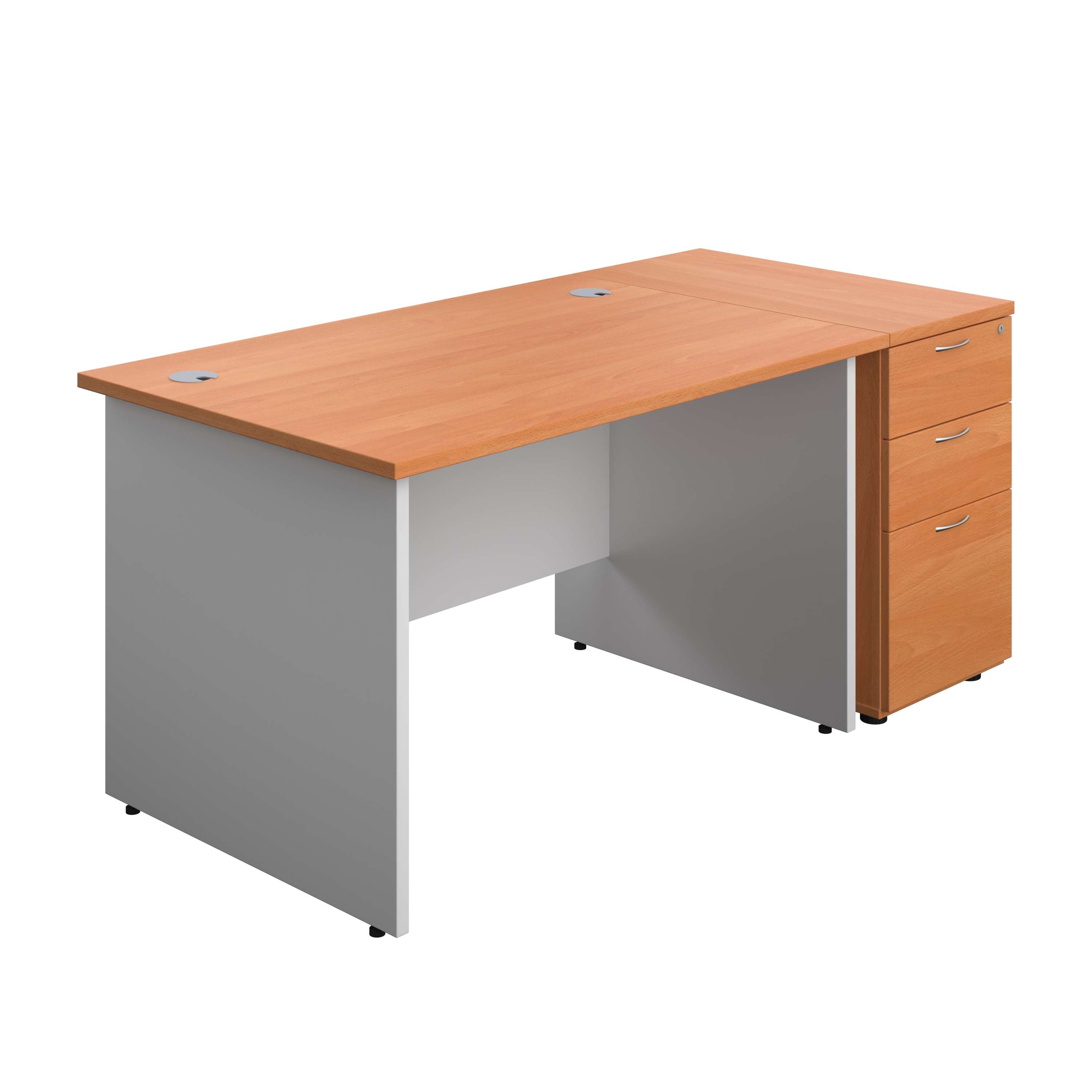 Panel Plus Rectangular Desk + Matching 3 Drawer Desk High Pedestal Bundle (FSC)