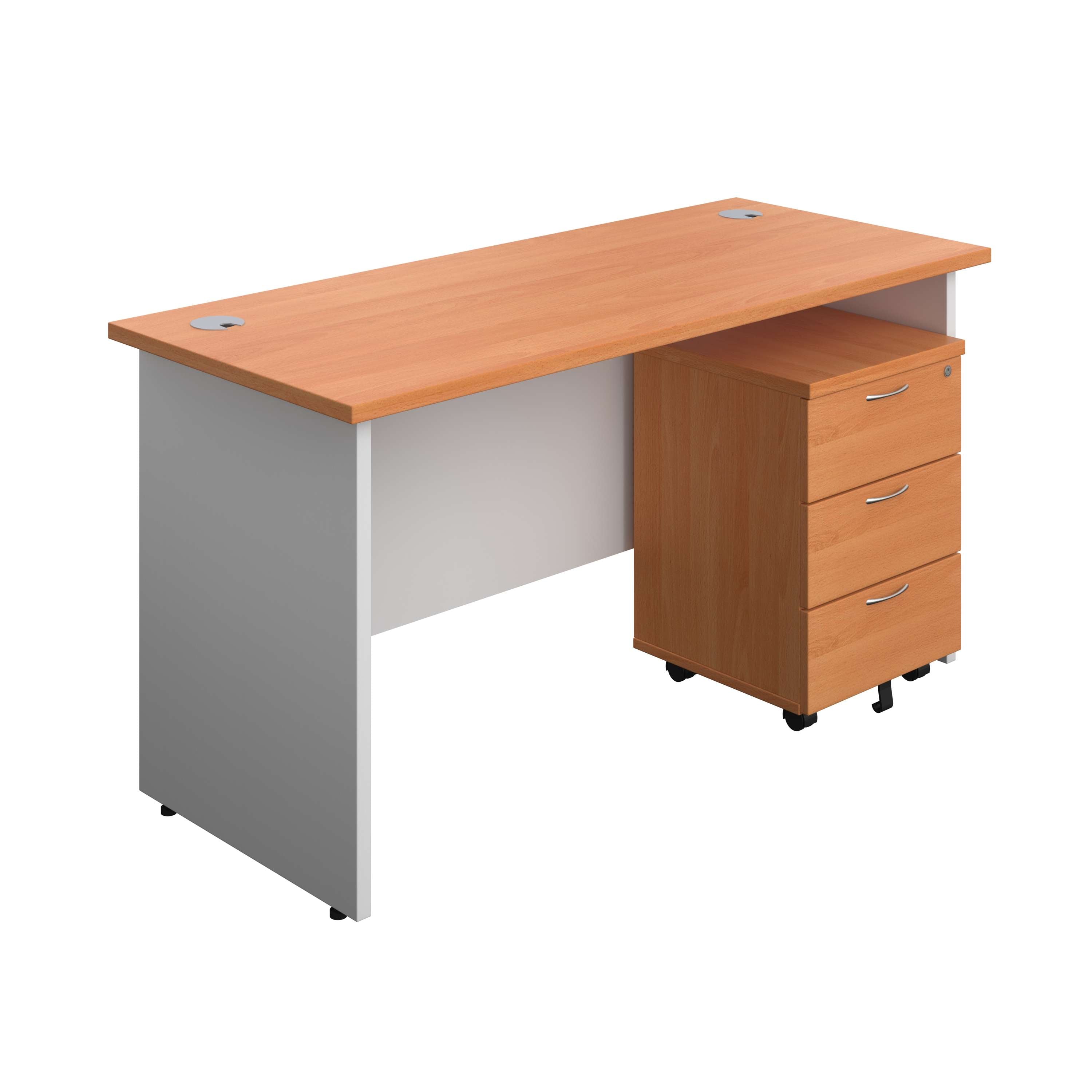 Panel Plus Rectangular Desk + 3 Drawer Mobile Pedestal Bundle (FSC)