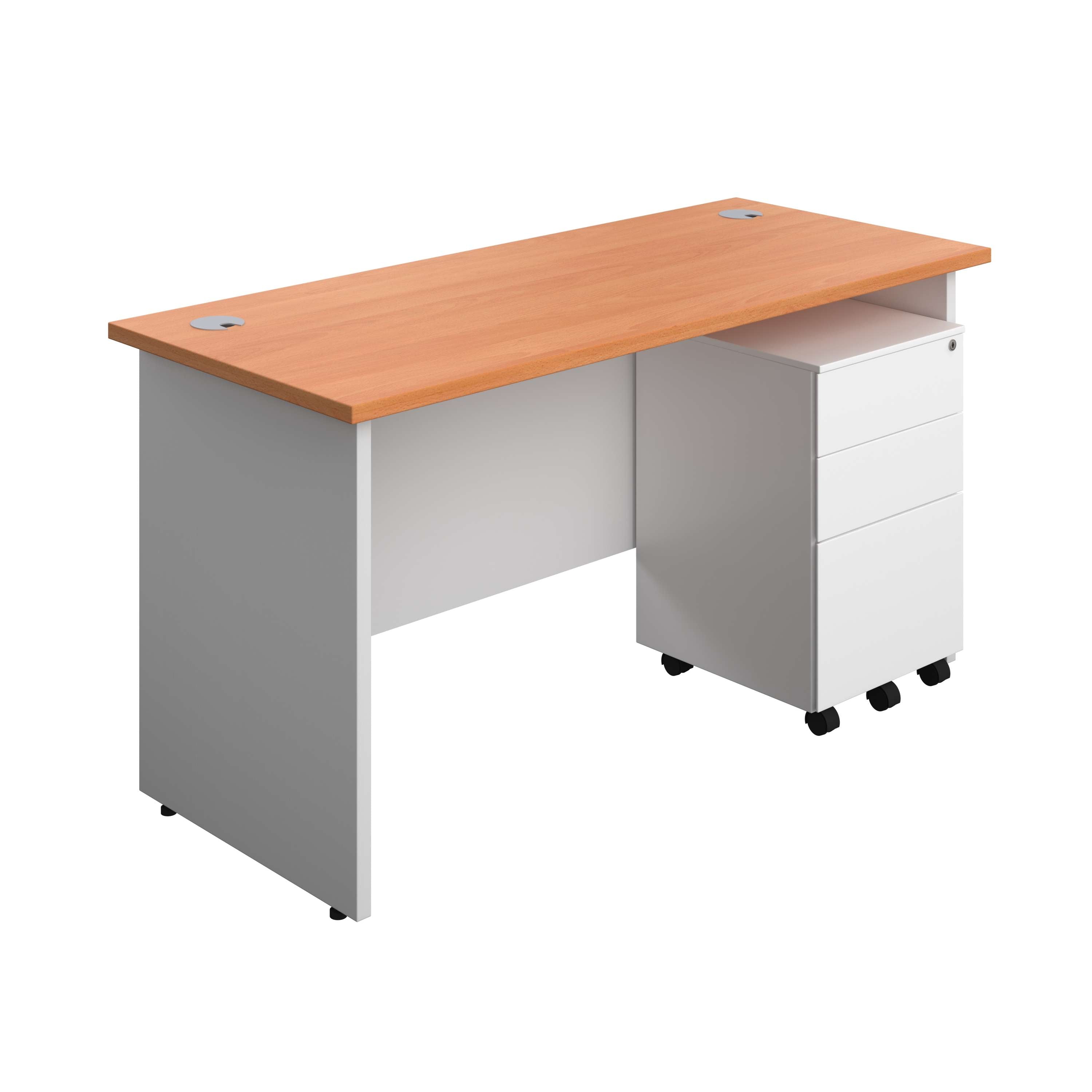 Panel Plus Rectangular Desk + 3 Drawer Steel Pedestal Bundle (FSC)