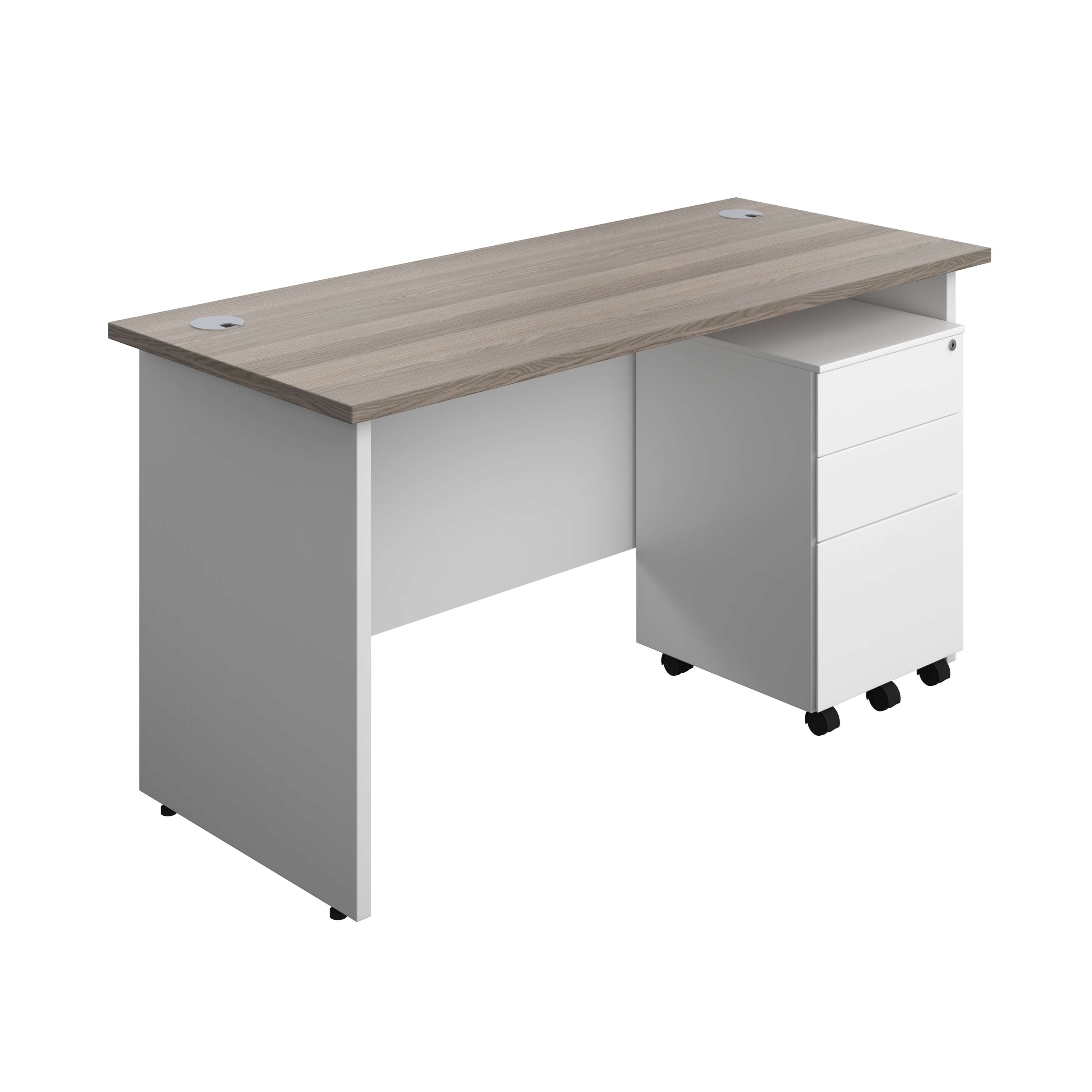 Panel Plus Rectangular Desk + 3 Drawer Steel Pedestal Bundle (FSC)