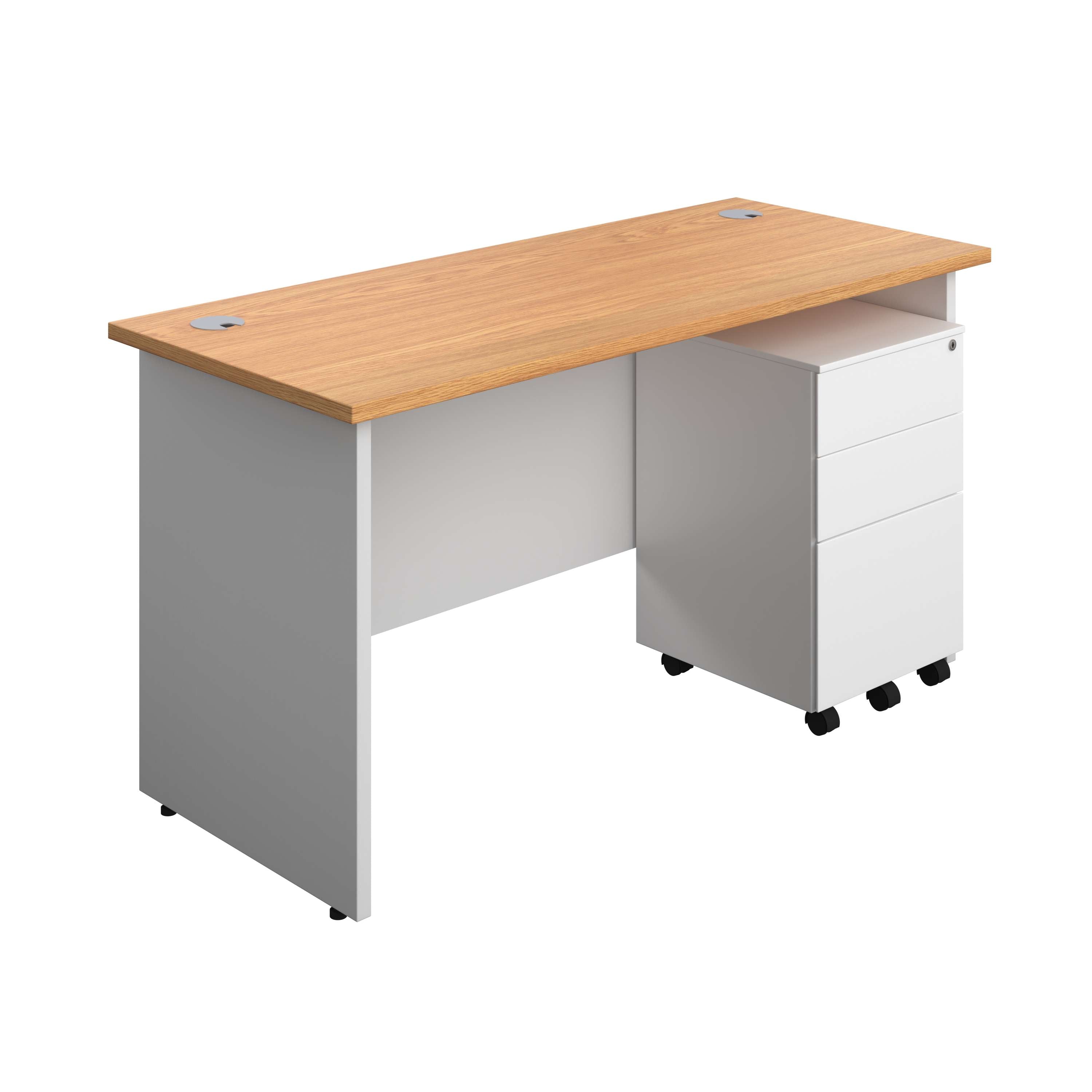 Panel Plus Rectangular Desk + 3 Drawer Steel Pedestal Bundle (FSC)