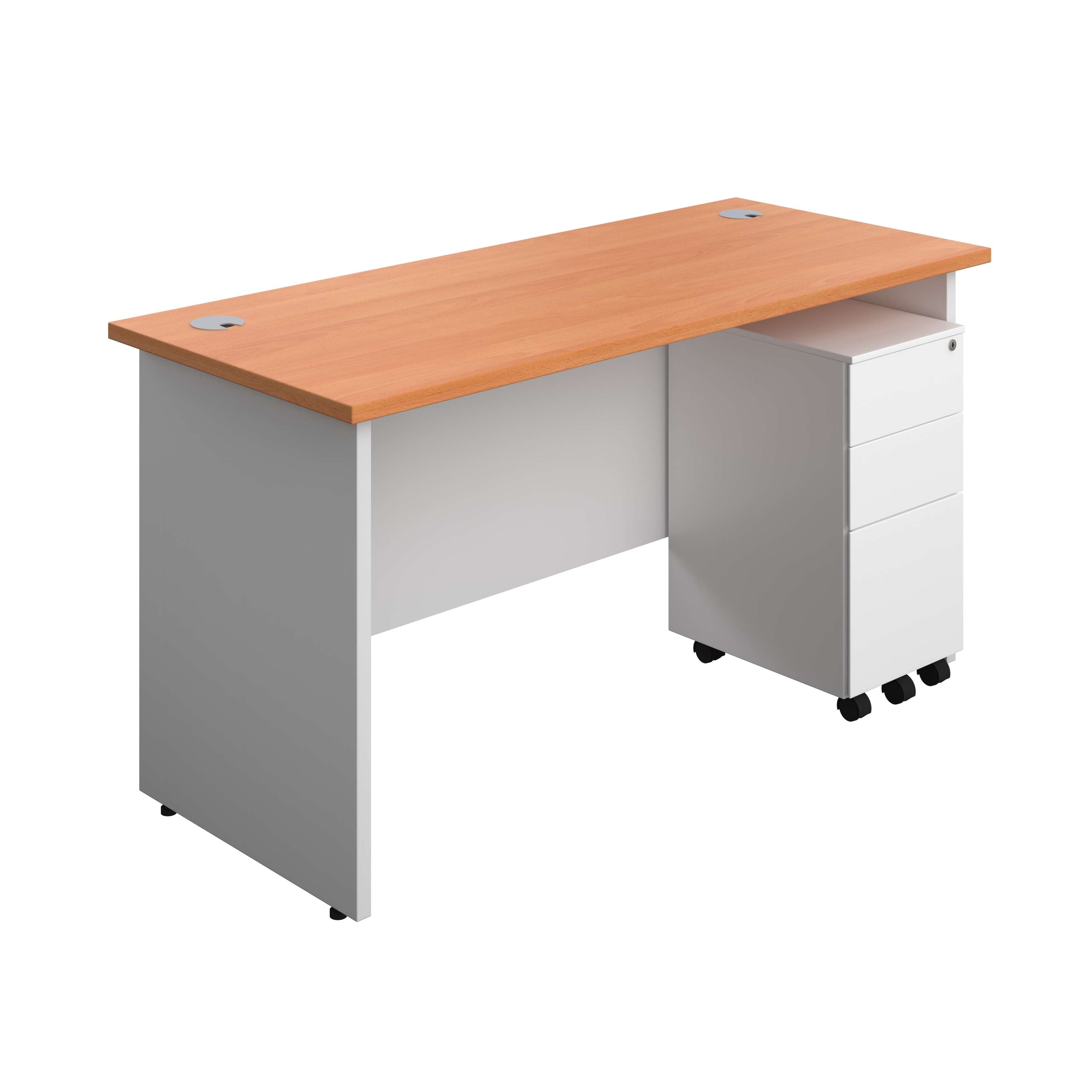 Panel Plus Rectangular Desk + 3 Drawer Slimline Steel Pedestal Bundle (FSC)