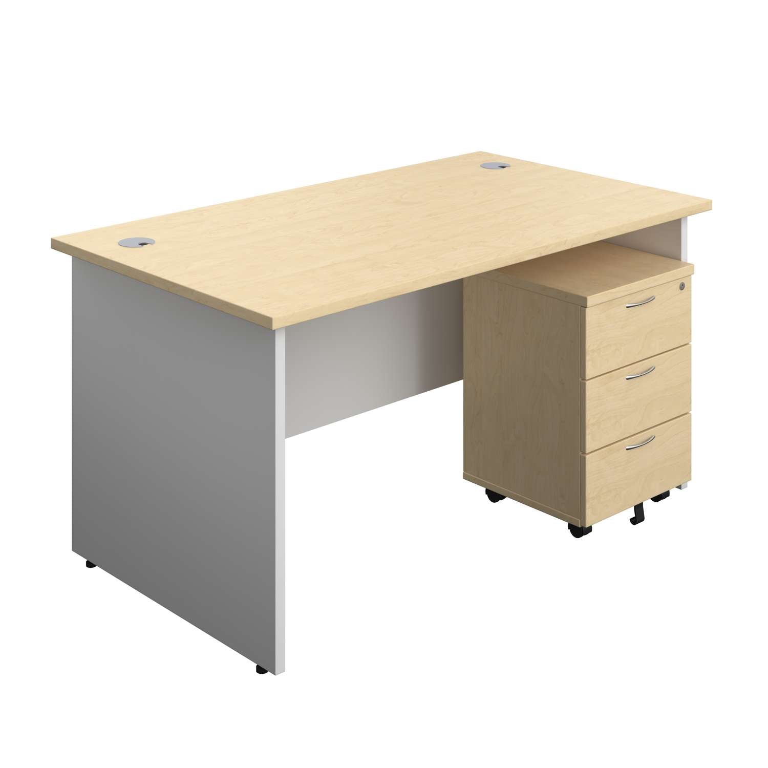 Panel Plus Rectangular Desk + 3 Drawer Mobile Pedestal Bundle (FSC)