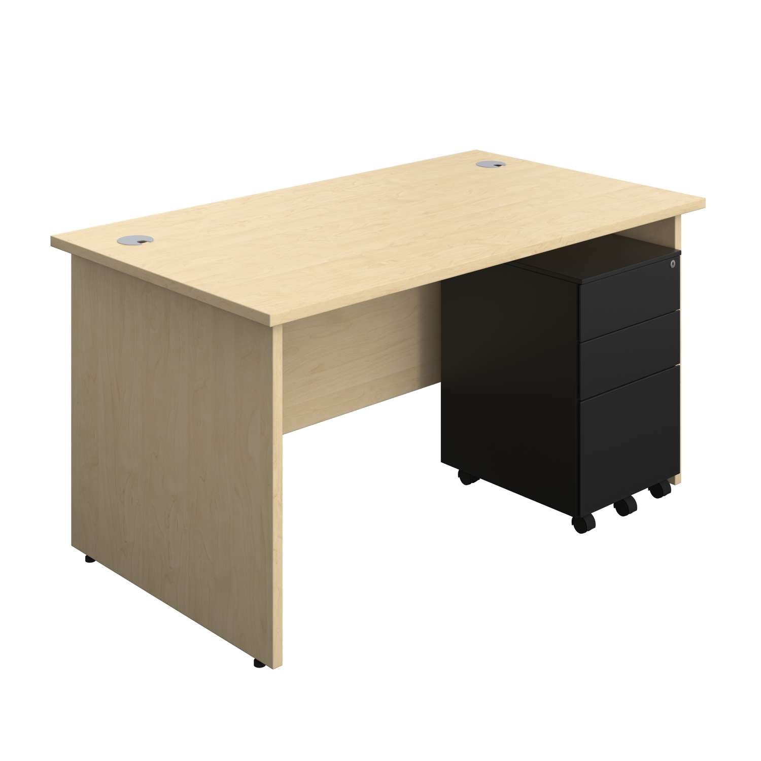 Panel Rectangular Desk + 3 Drawer Steel Pedestal Bundle (FSC)