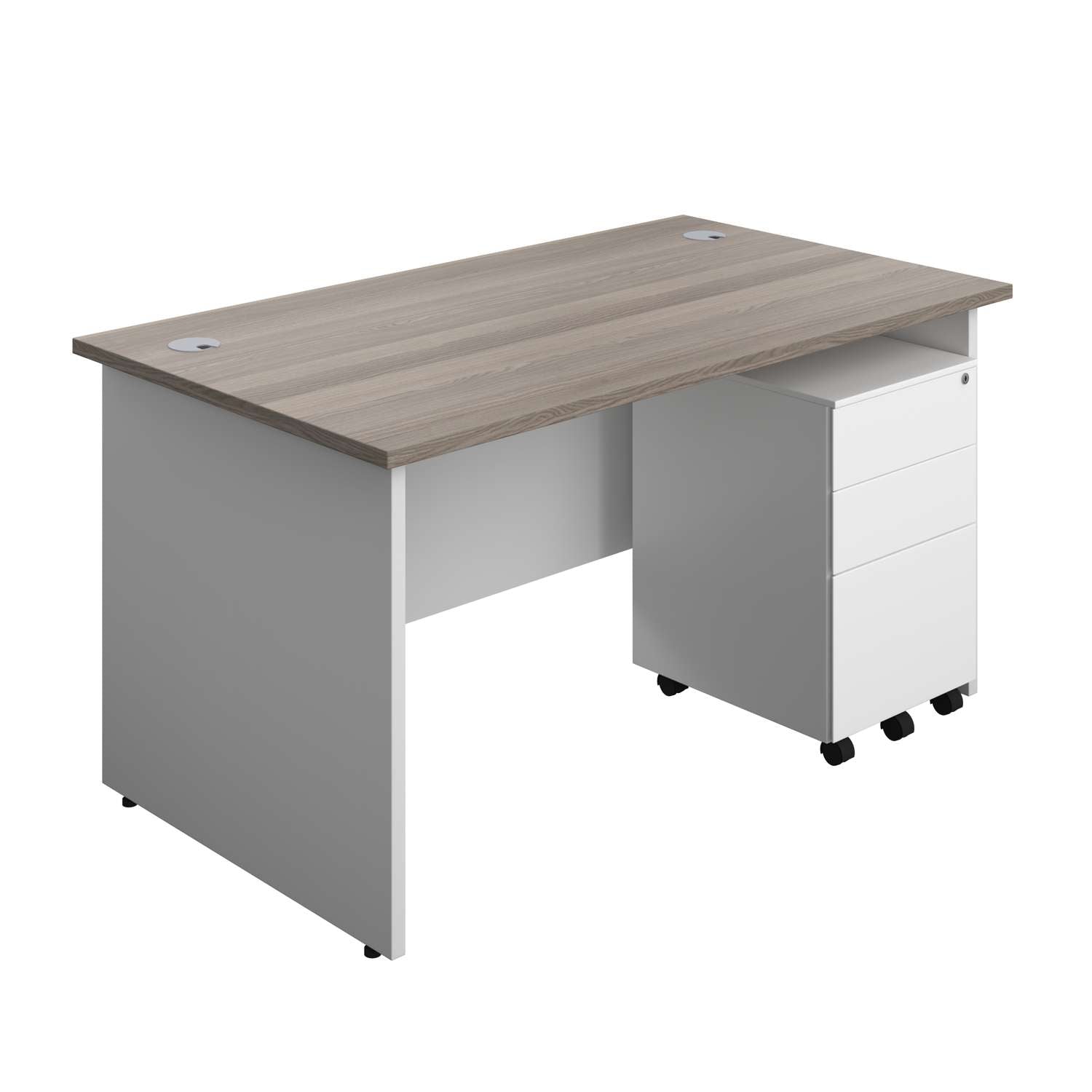 Panel Plus Rectangular Desk + 3 Drawer Steel Pedestal Bundle (FSC)