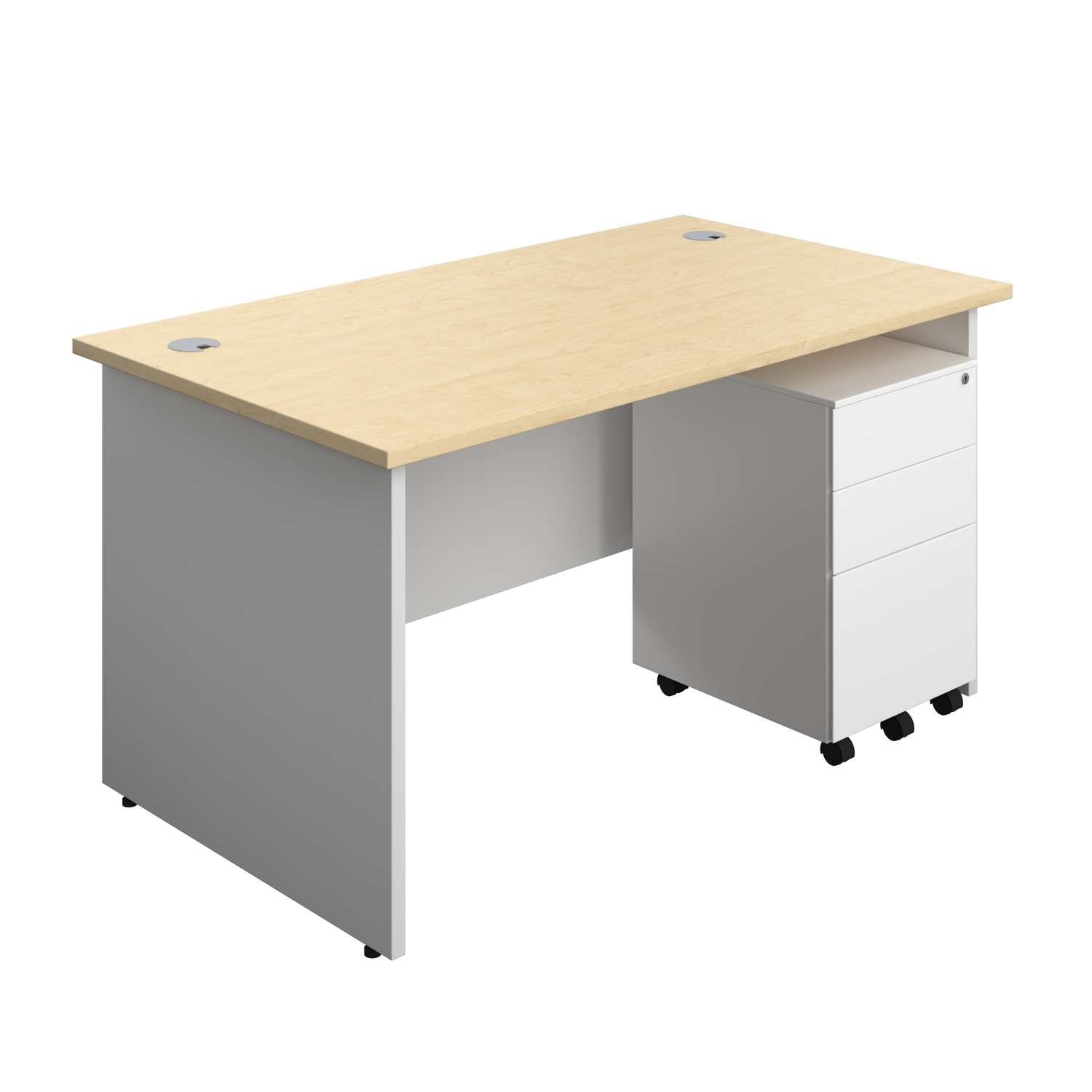 Panel Plus Rectangular Desk + 3 Drawer Steel Pedestal Bundle (FSC)