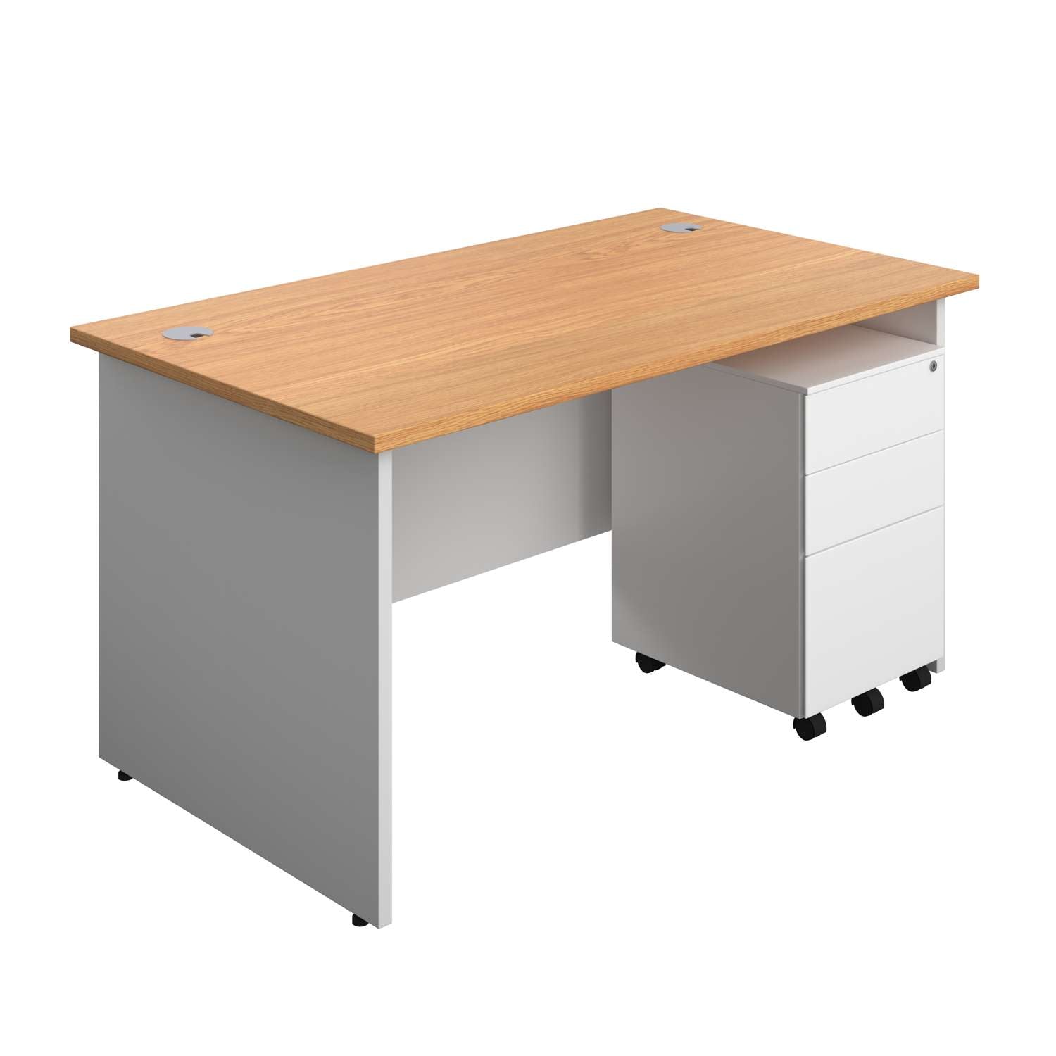 Panel Plus Rectangular Desk + 3 Drawer Steel Pedestal Bundle (FSC)