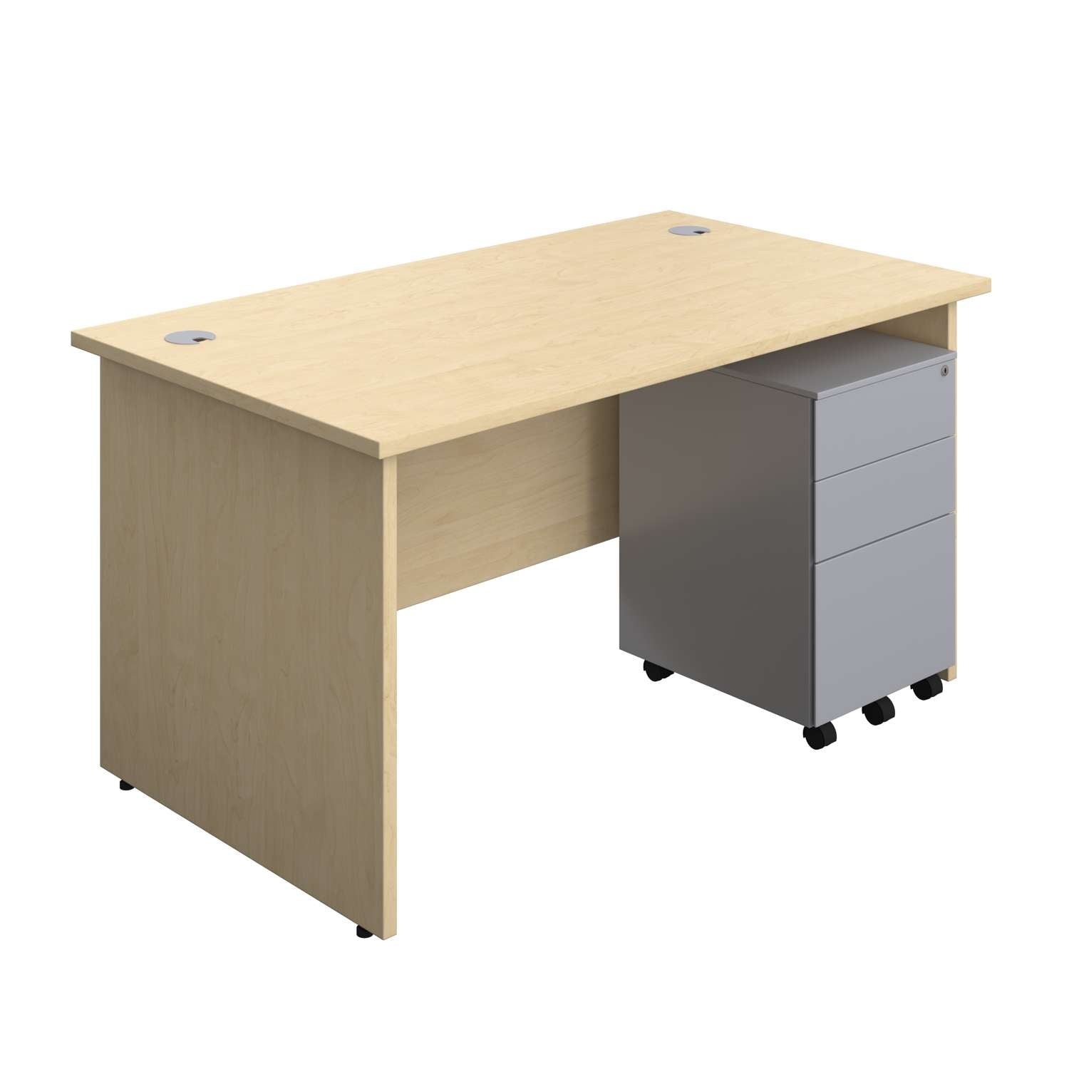 Panel Rectangular Desk + 3 Drawer Steel Pedestal Bundle (FSC)