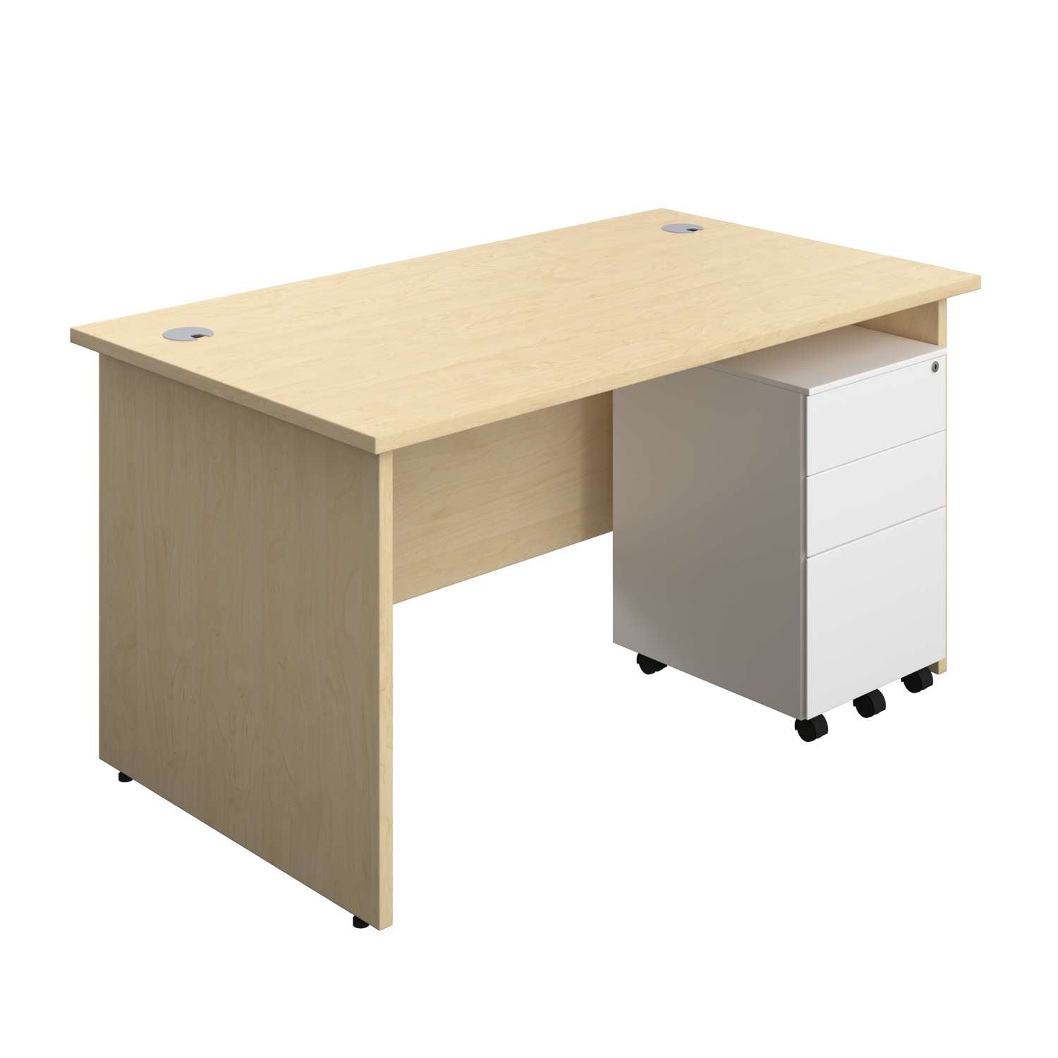 Panel Rectangular Desk + 3 Drawer Steel Pedestal Bundle (FSC)