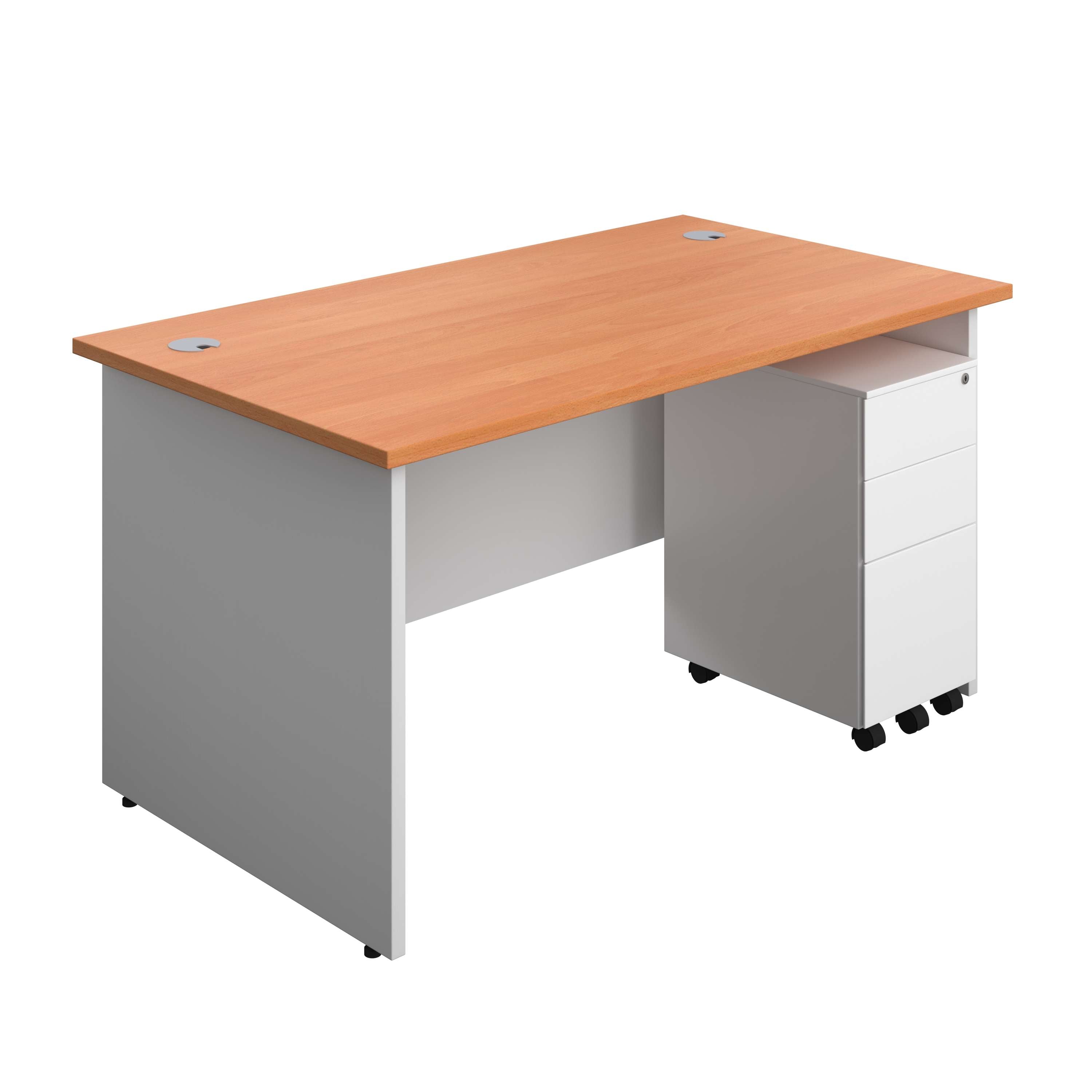 Panel Plus Rectangular Desk + 3 Drawer Slimline Steel Pedestal Bundle (FSC)