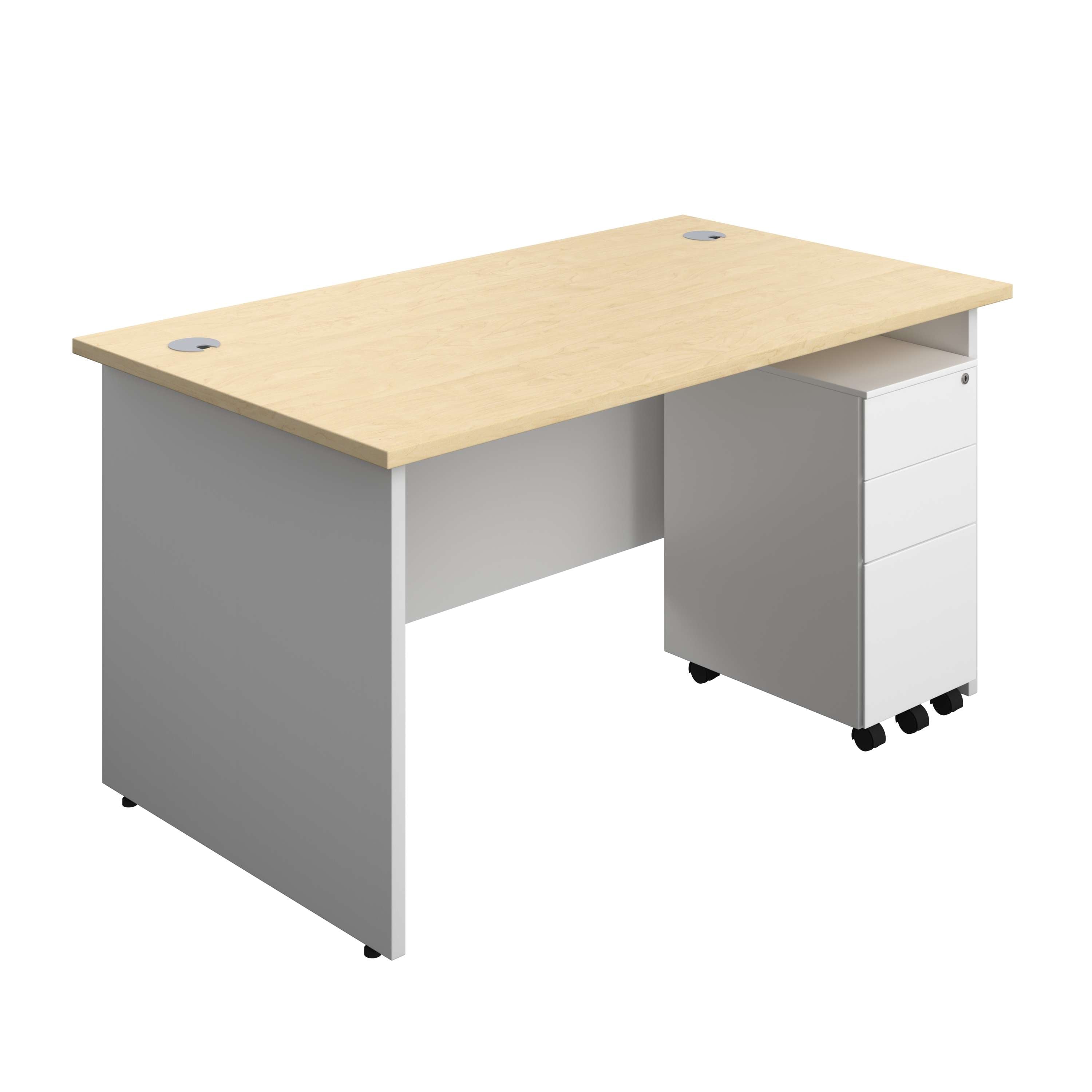 Panel Plus Rectangular Desk + 3 Drawer Slimline Steel Pedestal Bundle (FSC)