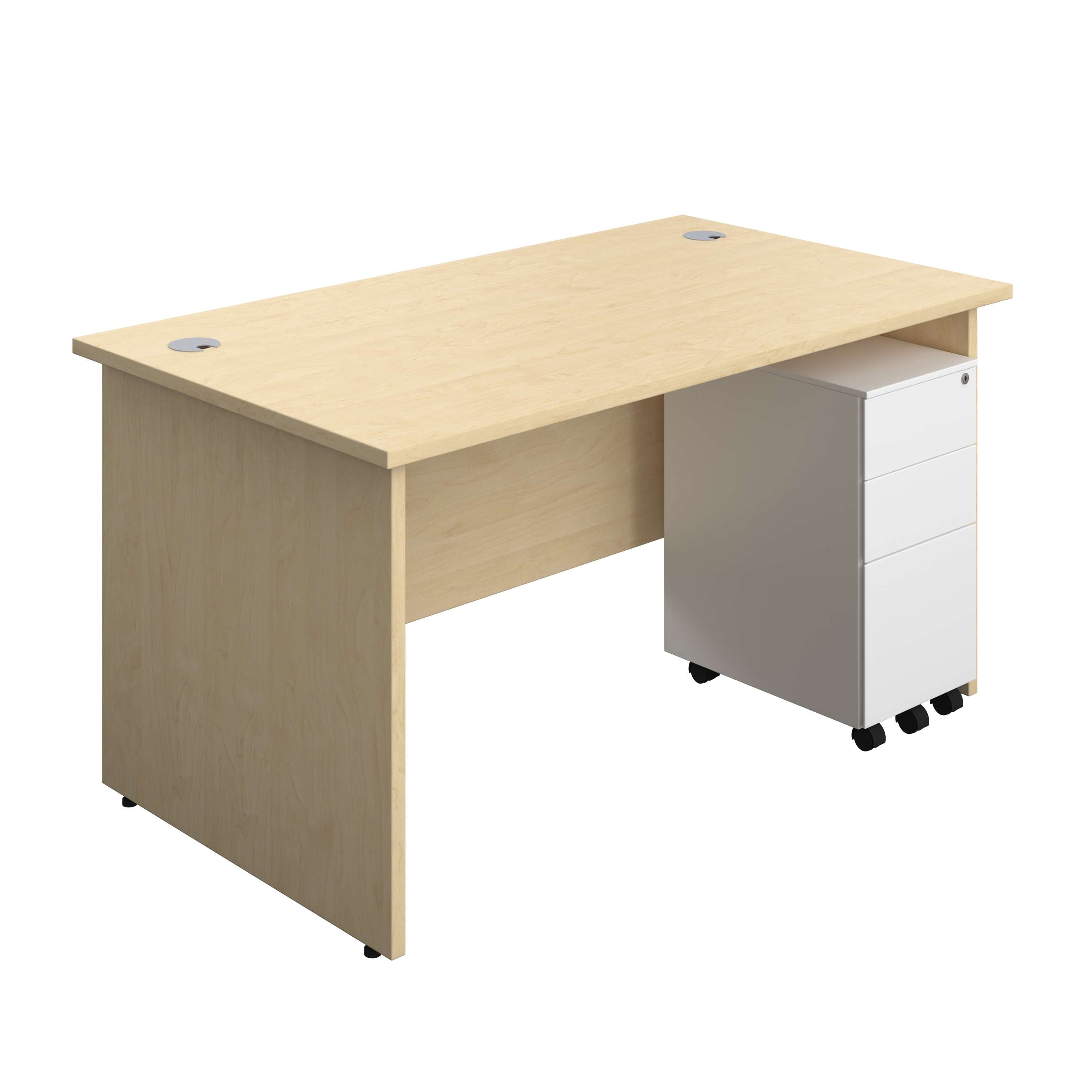 Panel Rectangular Desk + 3 Drawer Slimline Steel Pedestal Bundle (FSC) 800