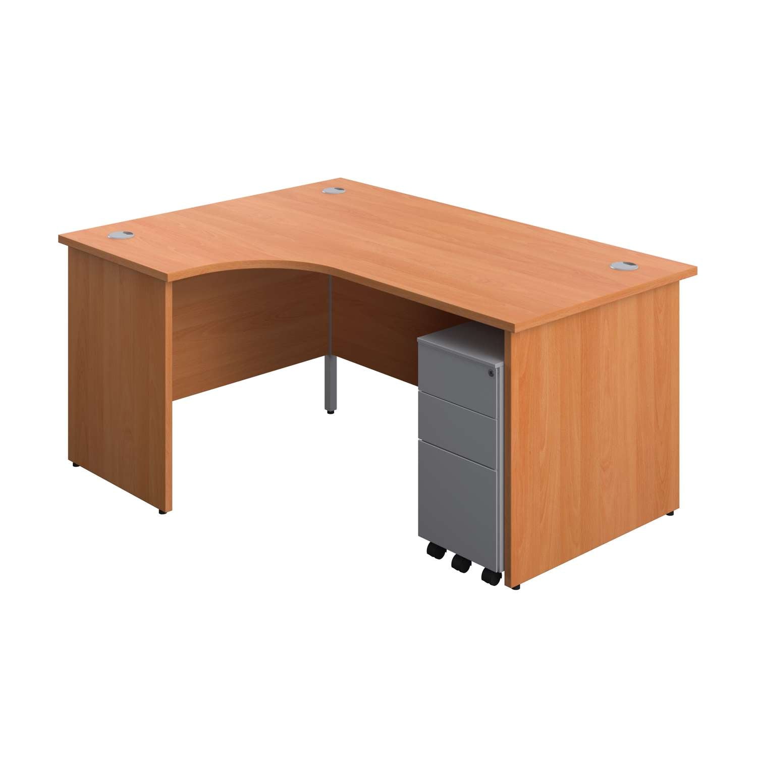 Panel Left Hand Radial Desk + 3 Drawer Slimline Steel Mobile Pedestal Bundle (FSC)