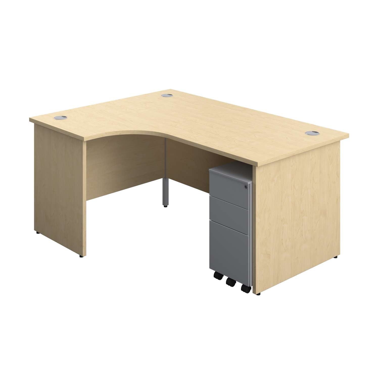 Panel Left Hand Radial Desk + 3 Drawer Slimline Steel Mobile Pedestal Bundle (FSC)