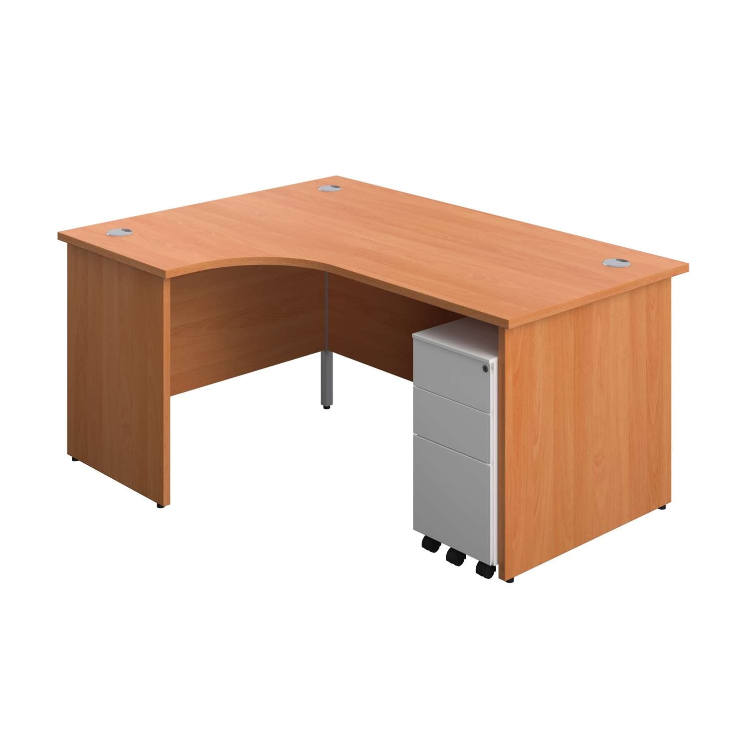 Panel Left Hand Radial Desk + 3 Drawer Slimline Steel Mobile Pedestal Bundle (FSC)