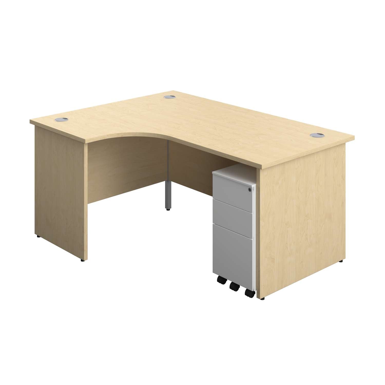 Panel Left Hand Radial Desk + 3 Drawer Slimline Steel Mobile Pedestal Bundle (FSC)