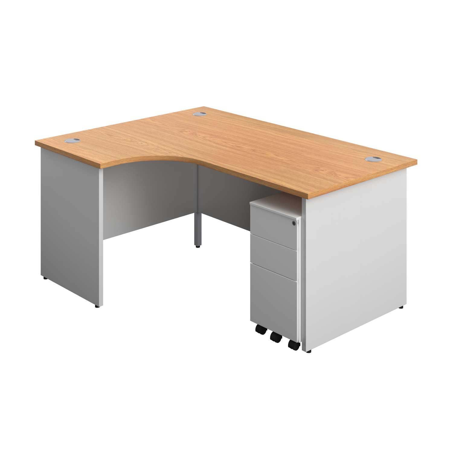 Panel Plus Left Radial Desk + 3 Drawer White Slimline Steel Mobile Pedestal Bundle (FSC)