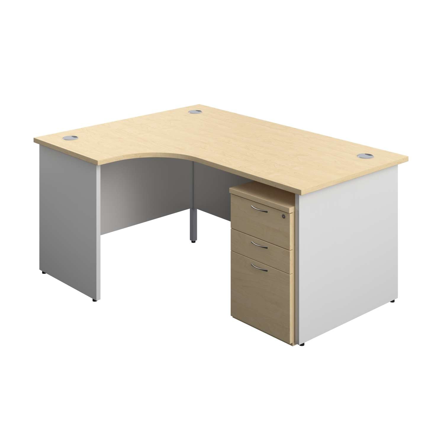 Panel Plus Left Radial Desk + 3 Drawer Under Desk Pedestal Bundle (FSC)