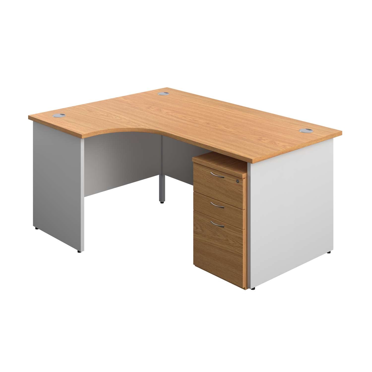 Panel Plus Left Radial Desk + 3 Drawer Under Desk Pedestal Bundle (FSC)