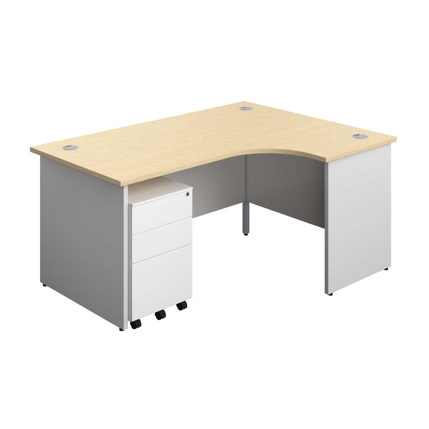 Panel Plus Right Radial Desk + 3 Drawer Steel Mobile Pedestal Bundle (FSC)