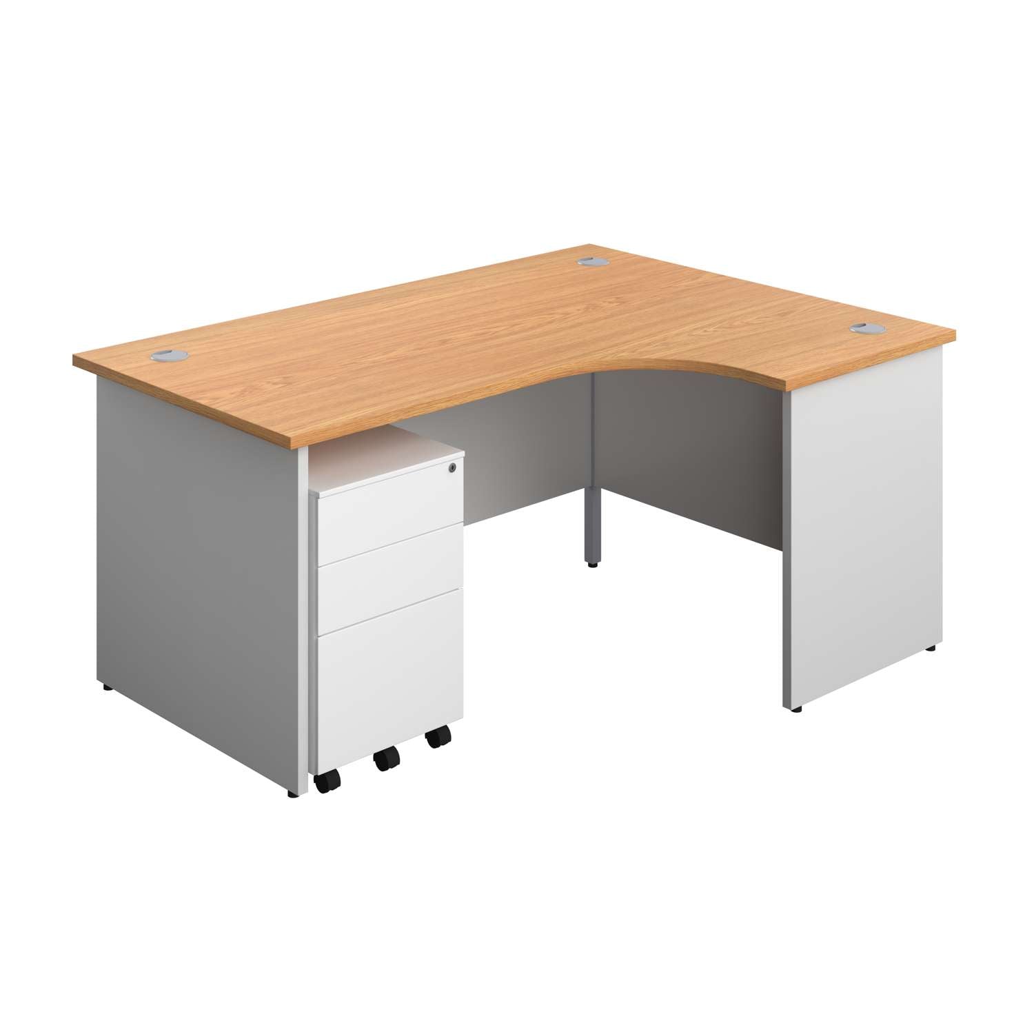 Panel Plus Right Radial Desk + 3 Drawer Steel Mobile Pedestal Bundle (FSC)