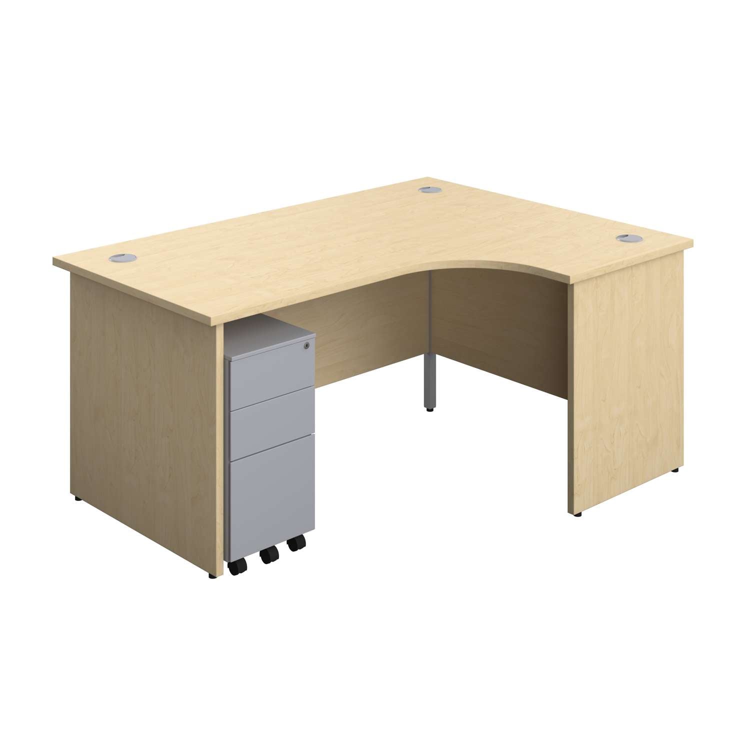 Panel Right Hand Radial Desk + 3 Drawer Slimline Steel Mobile Pedestal Bundle (FSC)