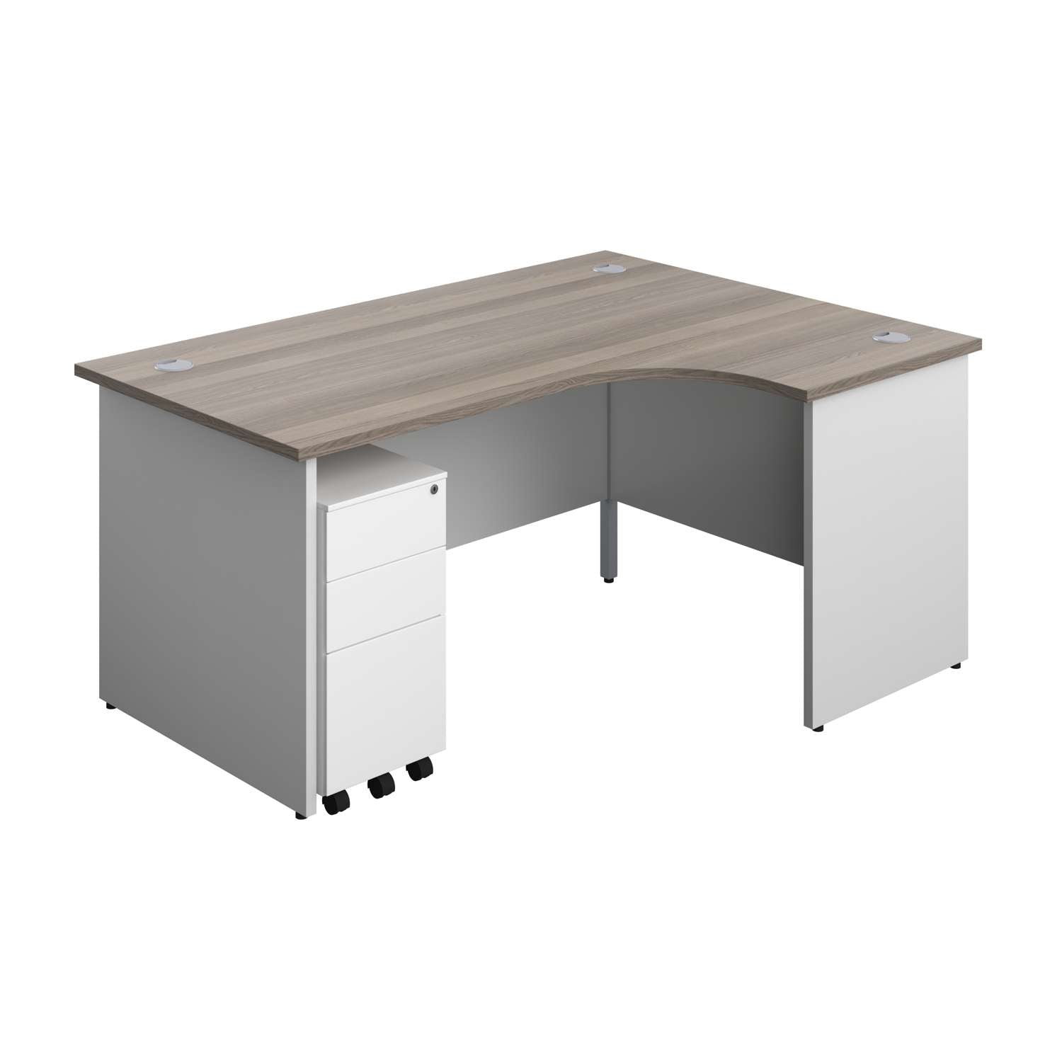 Panel Plus Right Radial Desk + 3 Drawer White Slimline Steel Mobile Pedestal Bundle (FSC)