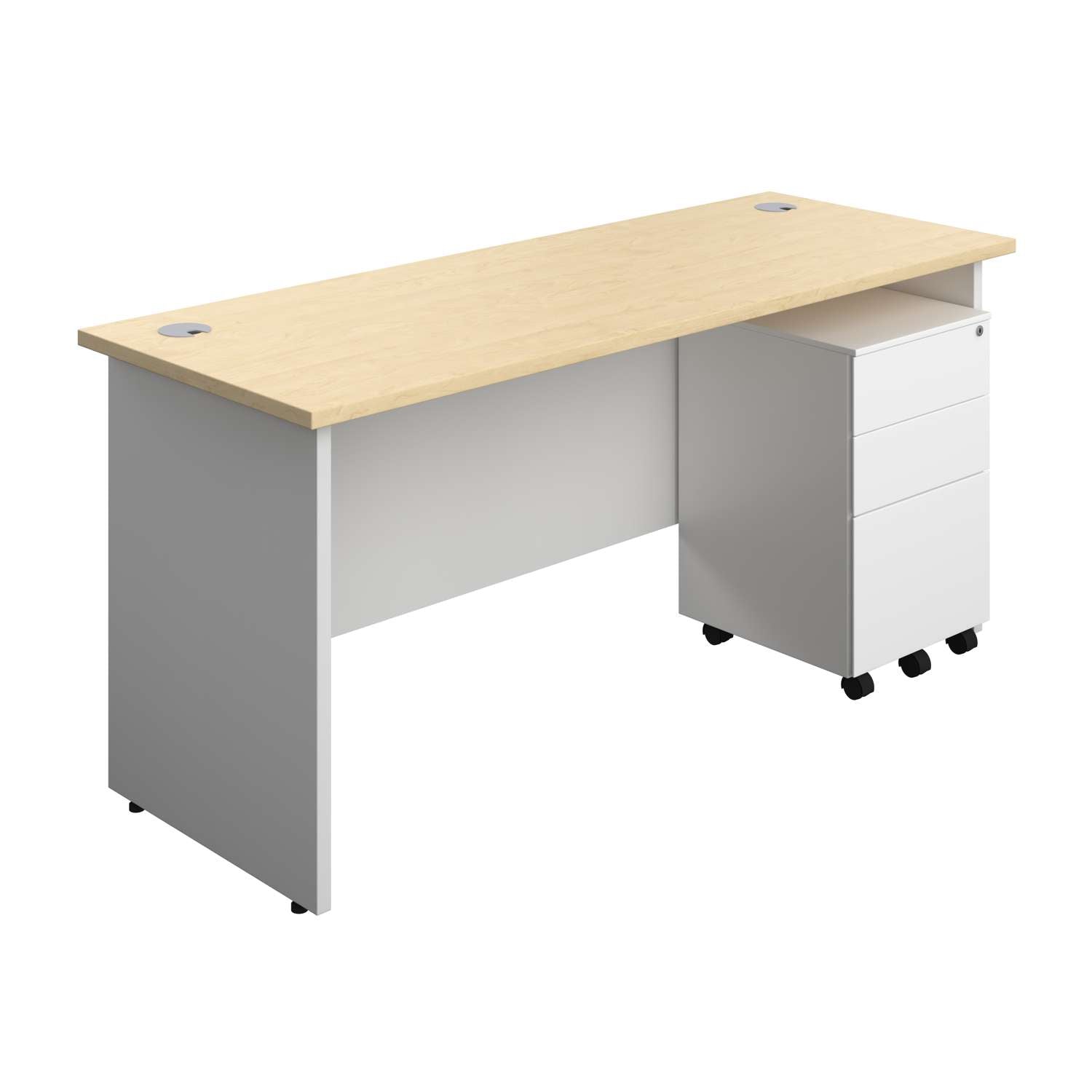 Panel Plus Rectangular Desk + 3 Drawer Steel Pedestal Bundle (FSC)