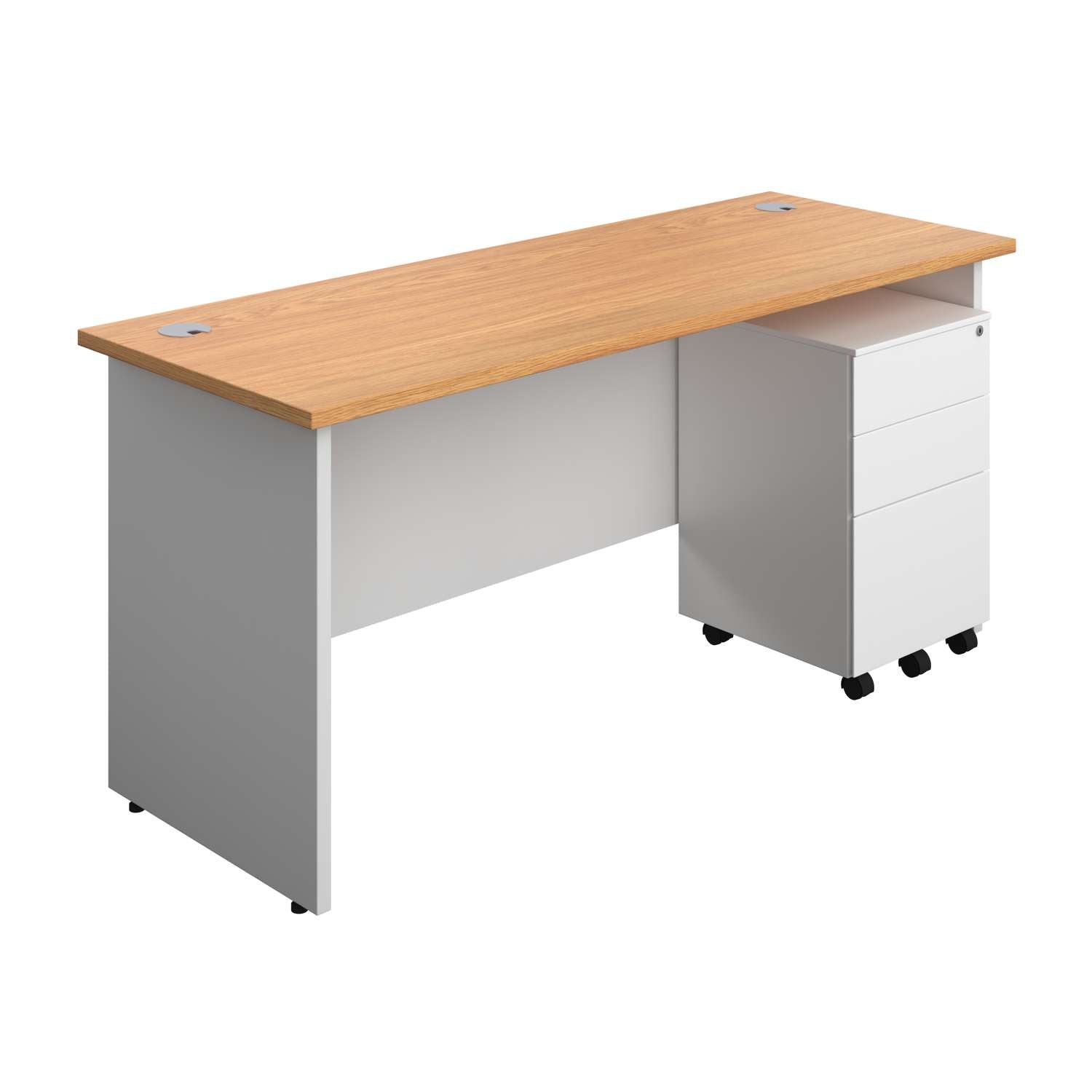 Panel Plus Rectangular Desk + 3 Drawer Steel Pedestal Bundle (FSC)