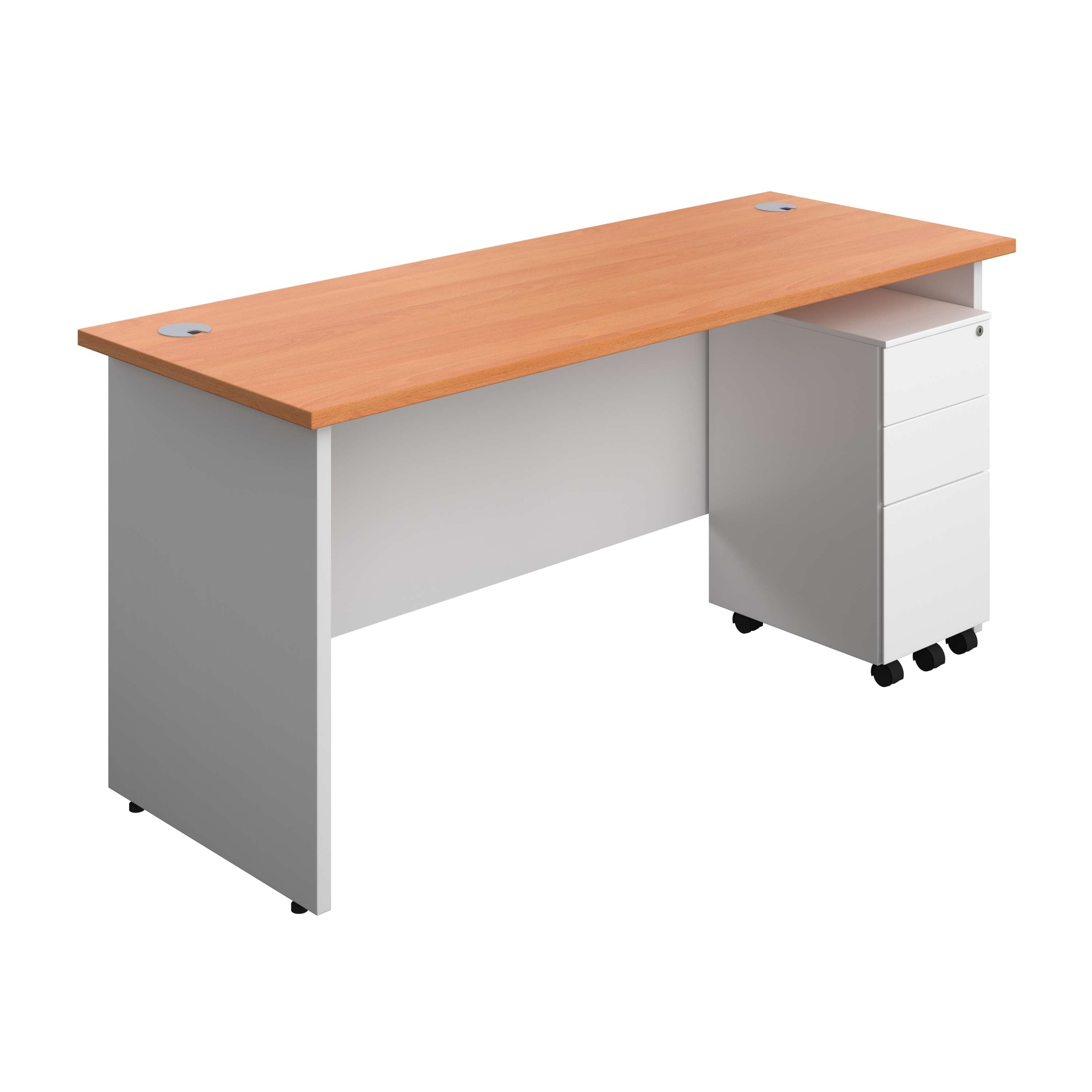 Panel Plus Rectangular Desk + 3 Drawer Slimline Steel Pedestal Bundle (FSC)