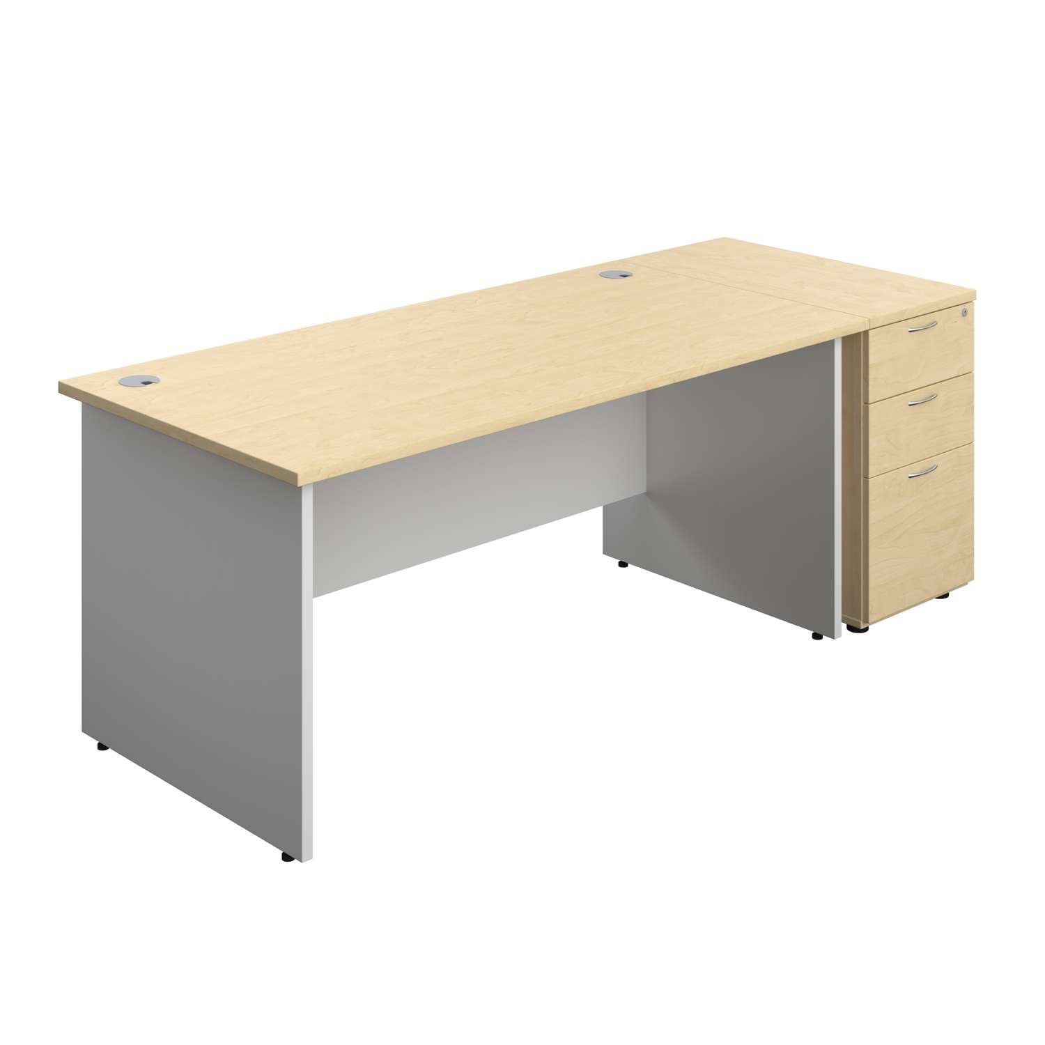 Panel Plus Rectangular Desk + Matching 3 Drawer Desk High Pedestal Bundle (FSC)