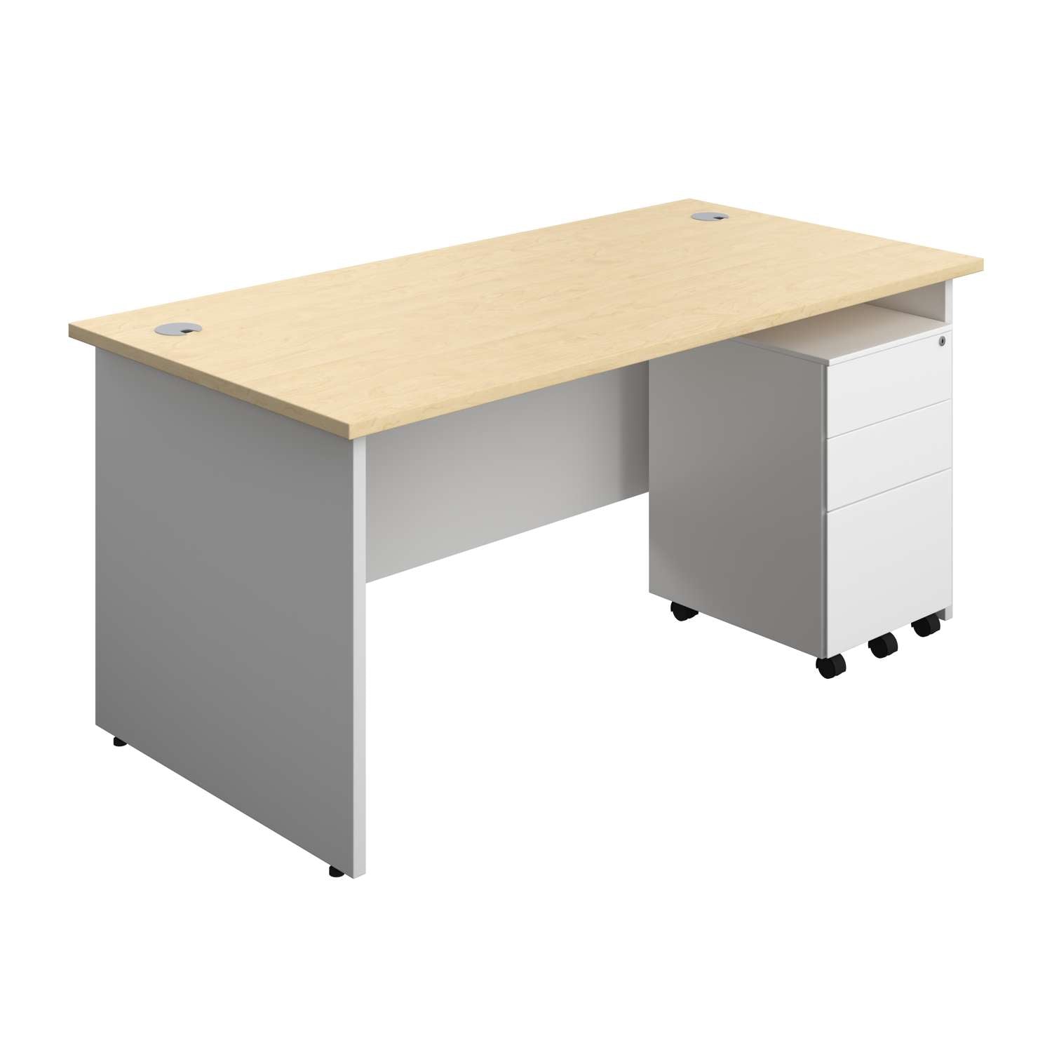 Panel Plus Rectangular Desk + 3 Drawer Steel Pedestal Bundle (FSC)