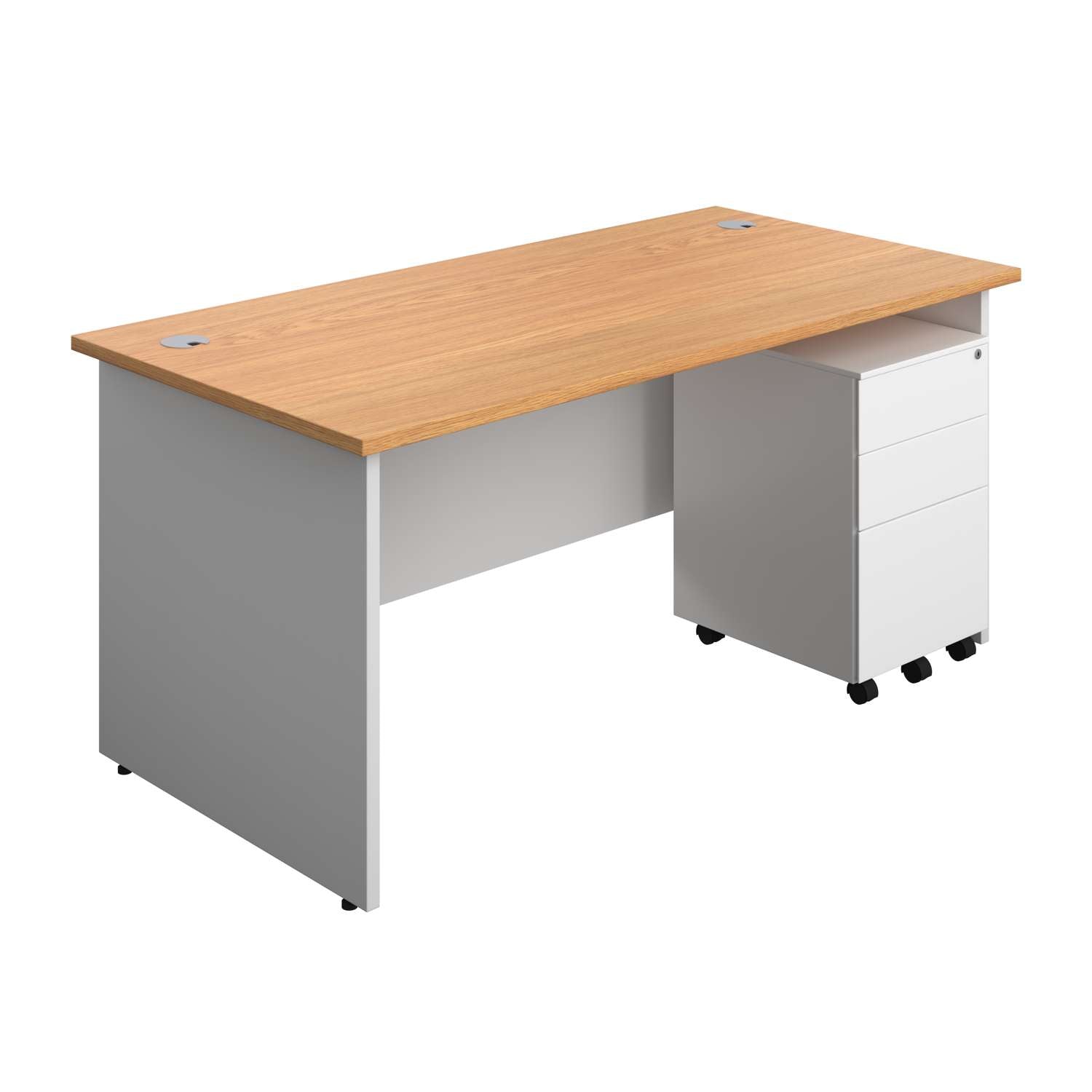 Panel Plus Rectangular Desk + 3 Drawer Steel Pedestal Bundle (FSC)