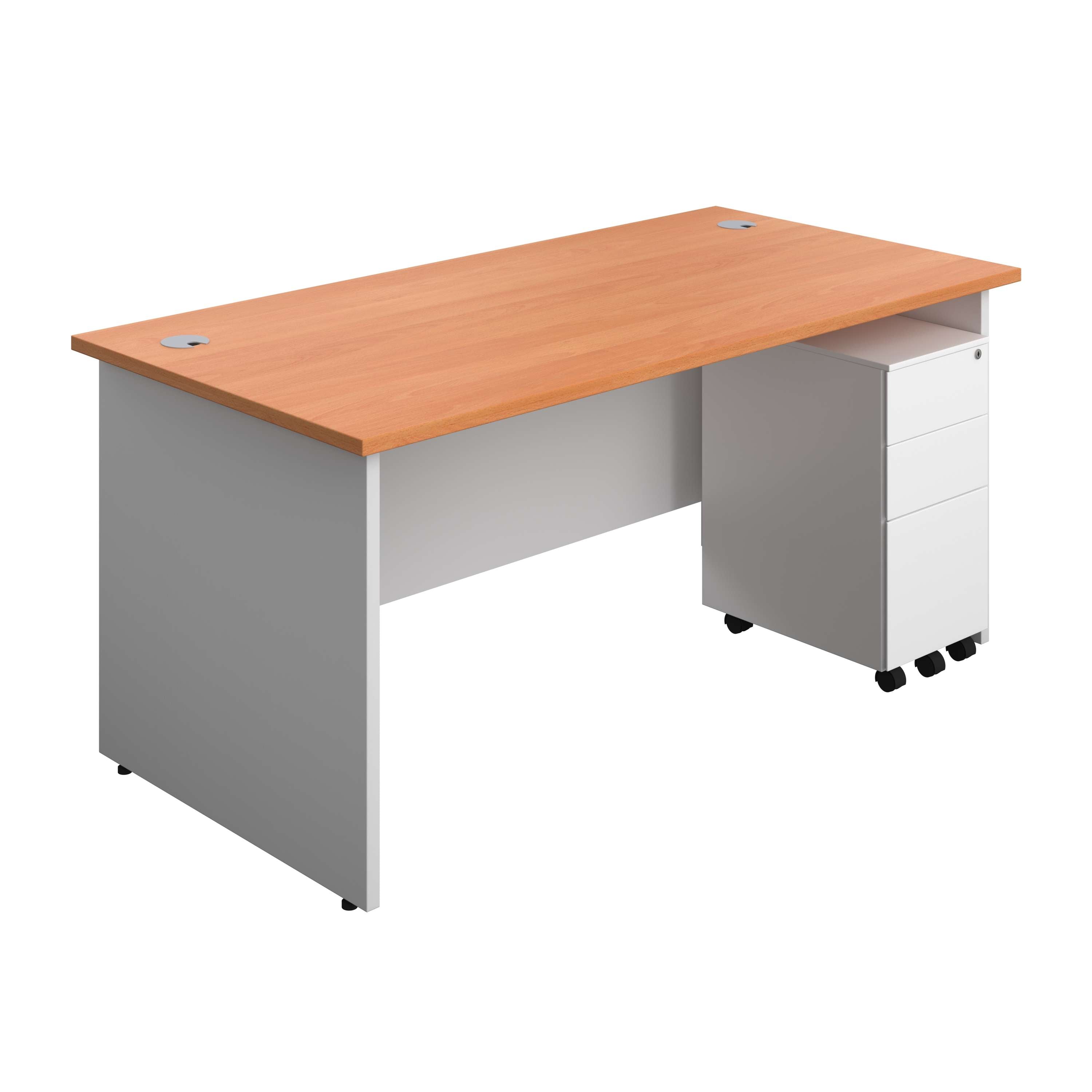 Panel Plus Rectangular Desk + 3 Drawer Slimline Steel Pedestal Bundle (FSC)