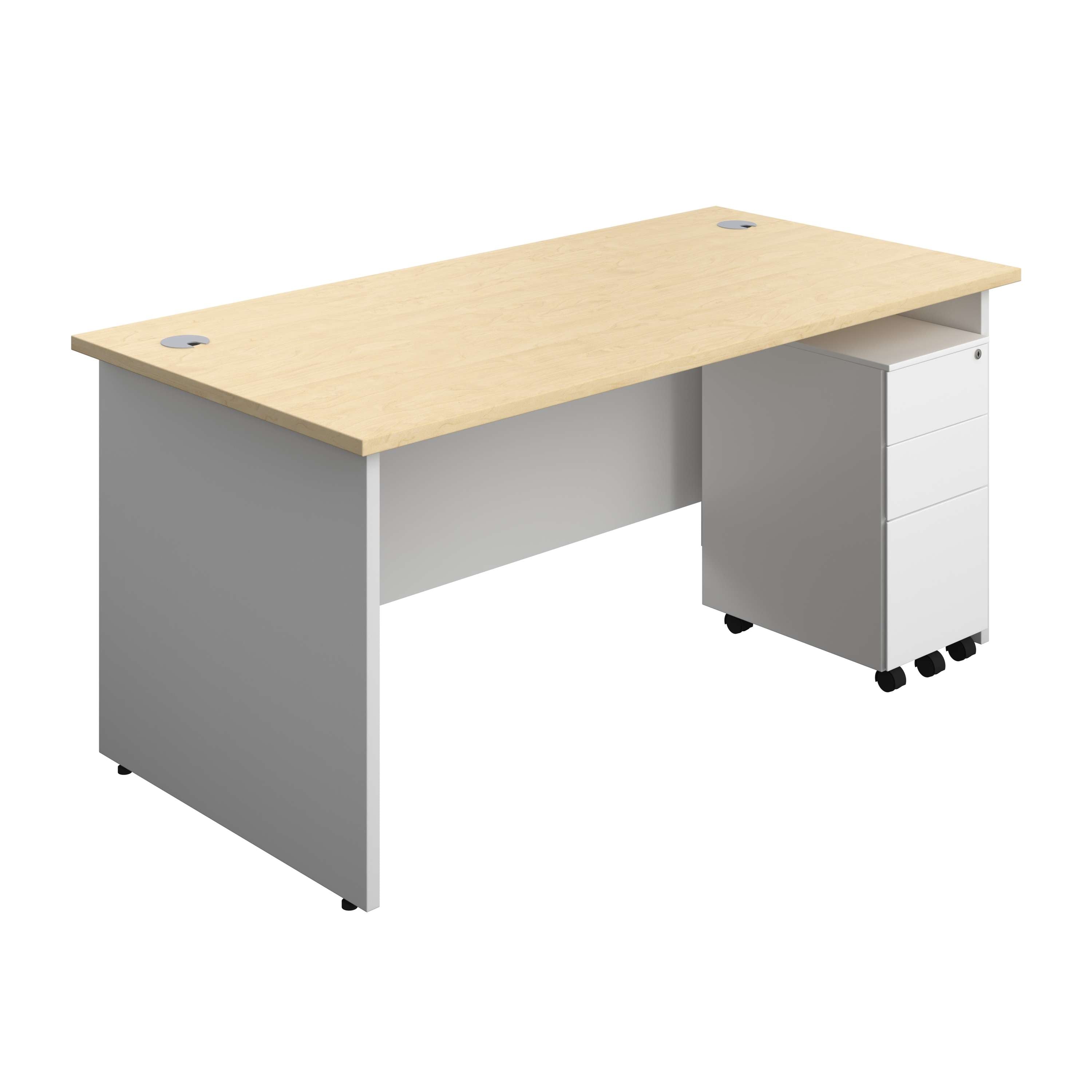 Panel Plus Rectangular Desk + 3 Drawer Slimline Steel Pedestal Bundle (FSC)