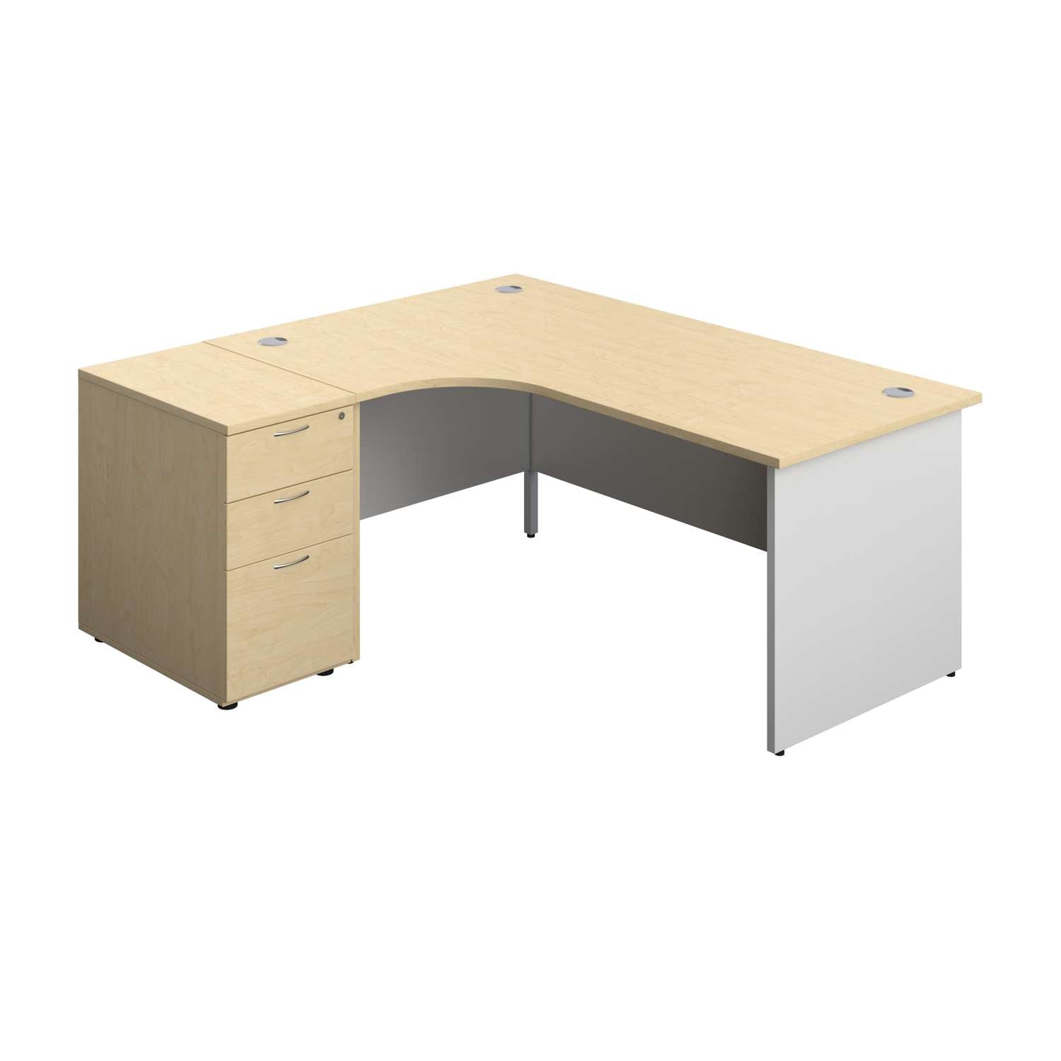 Panel Plus Left Radial Desk + Matching 3 Drawer Desk High Pedestal Bundle (FSC)