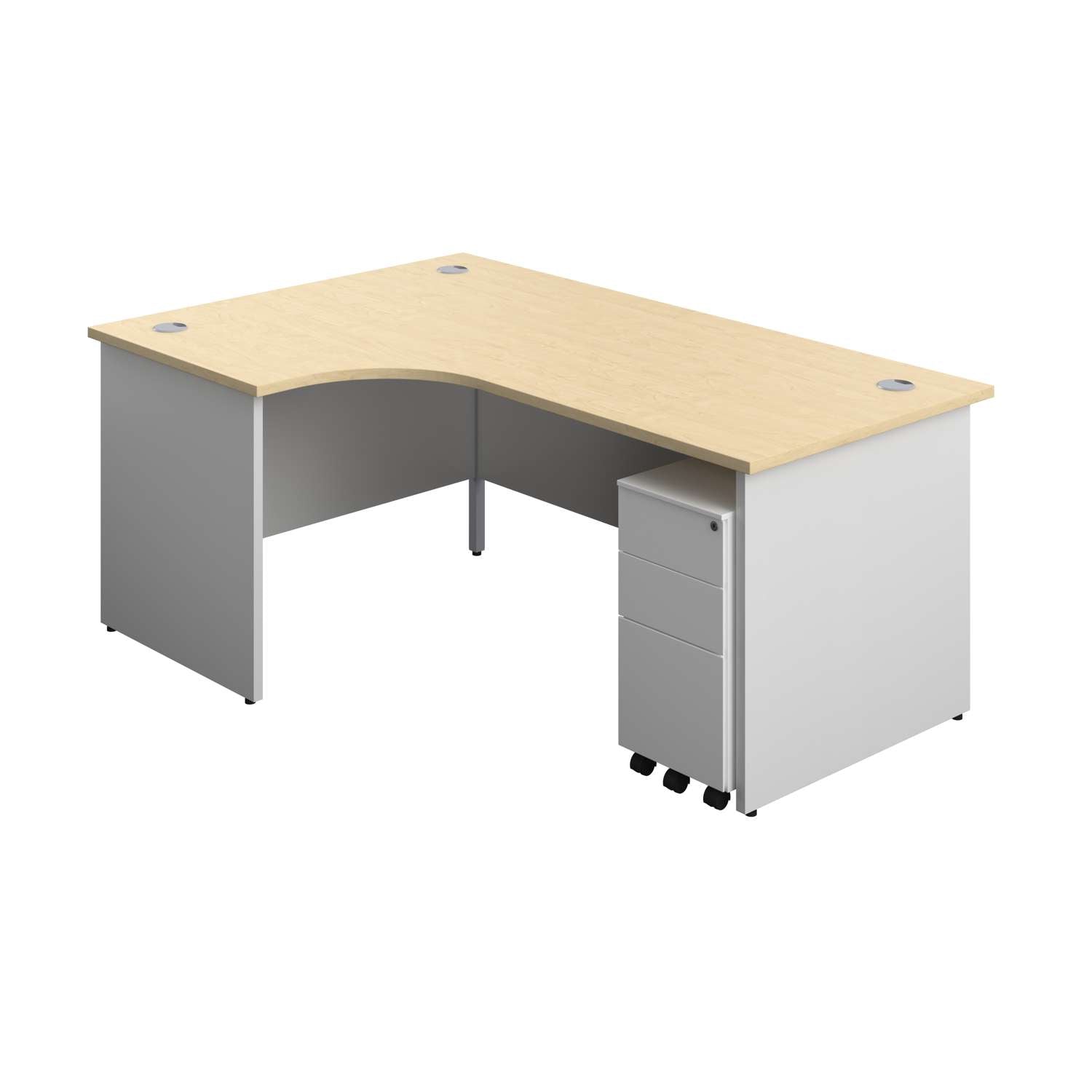 Panel Plus Left Radial Desk + 3 Drawer White Slimline Steel Mobile Pedestal Bundle (FSC)