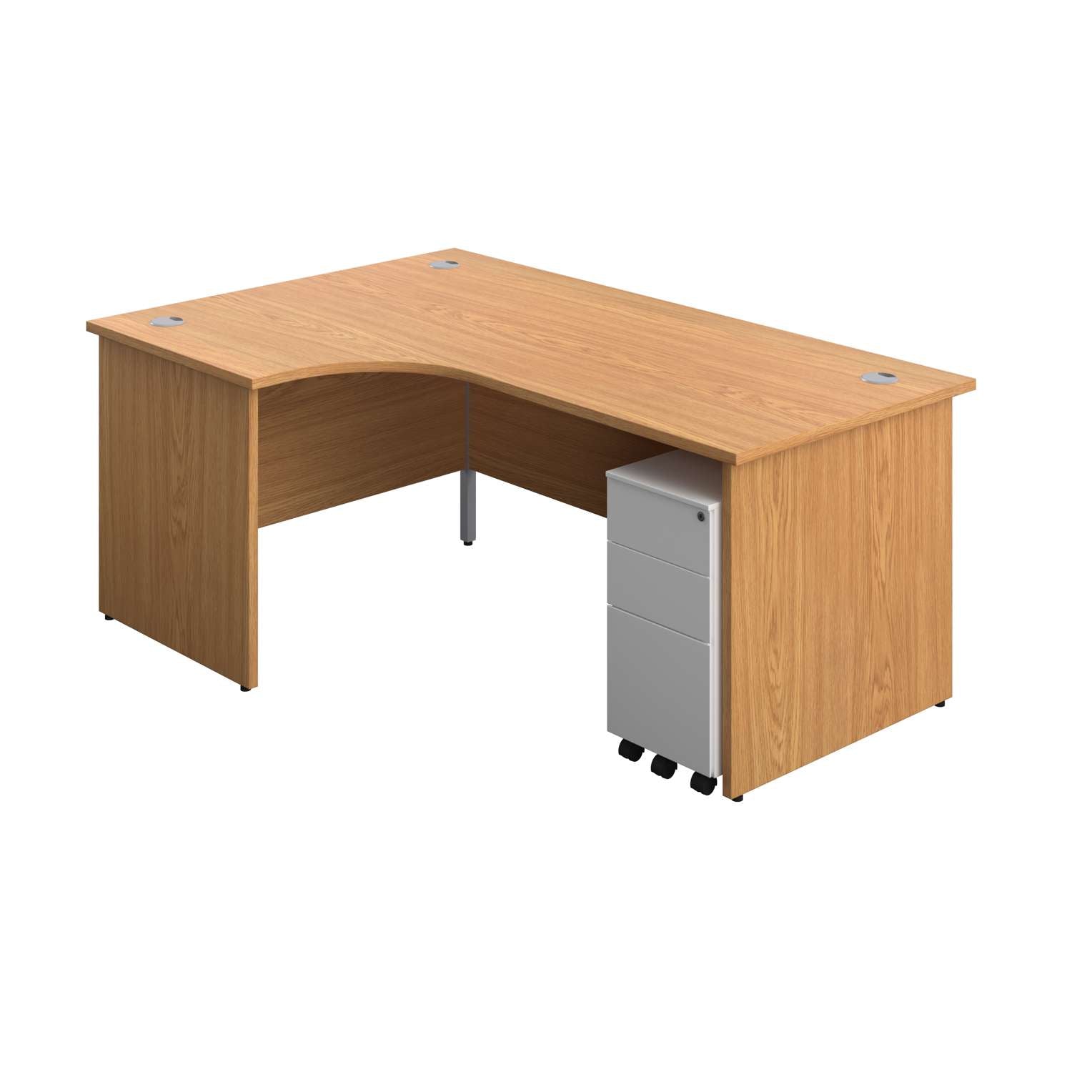 Panel Left Hand Radial Desk + 3 Drawer Slimline Steel Mobile Pedestal Bundle (FSC)