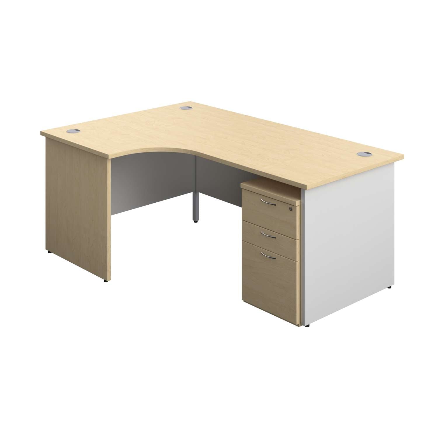 Panel Plus Left Radial Desk + 3 Drawer Under Desk Pedestal Bundle (FSC)