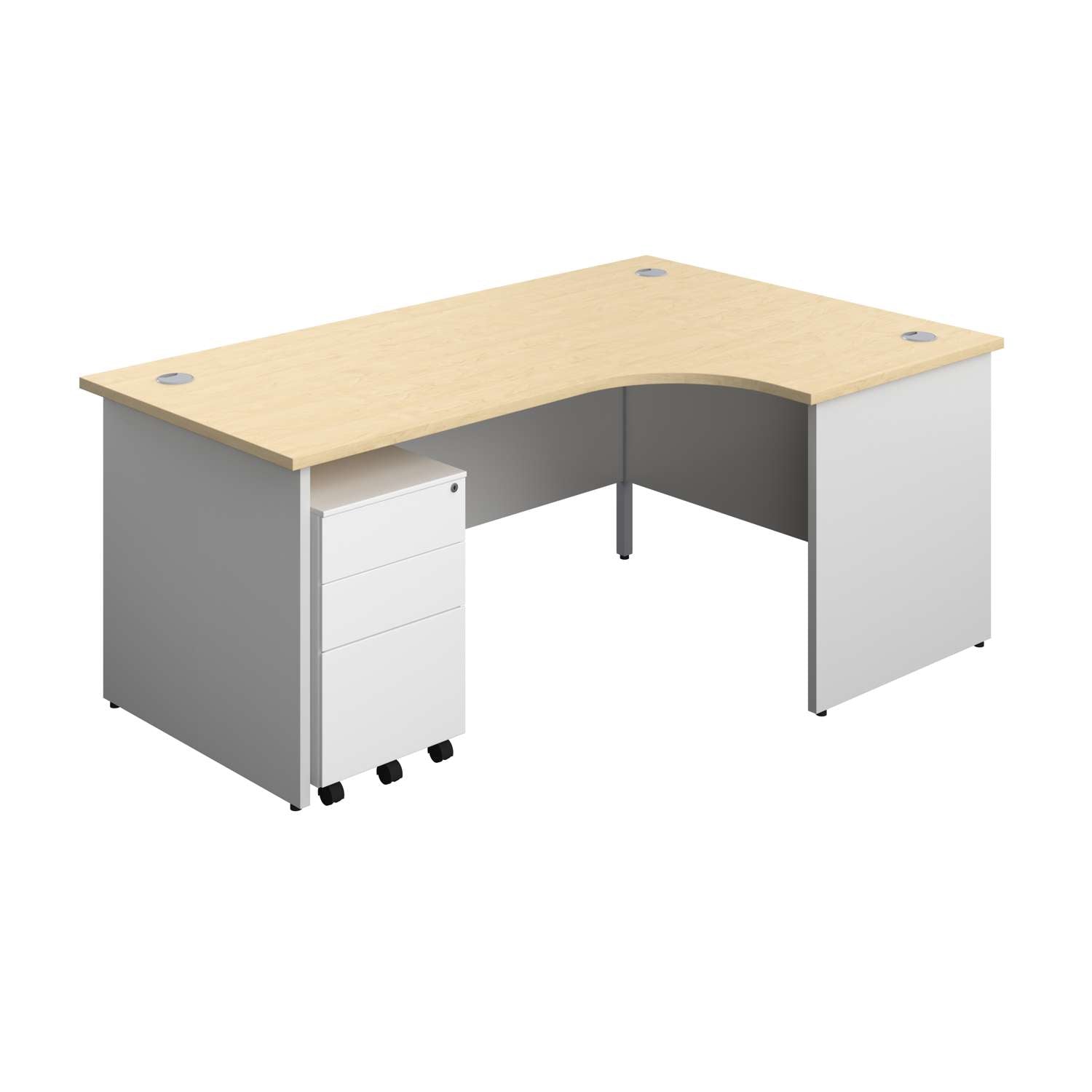 Panel Plus Right Radial Desk + 3 Drawer Steel Mobile Pedestal Bundle (FSC)