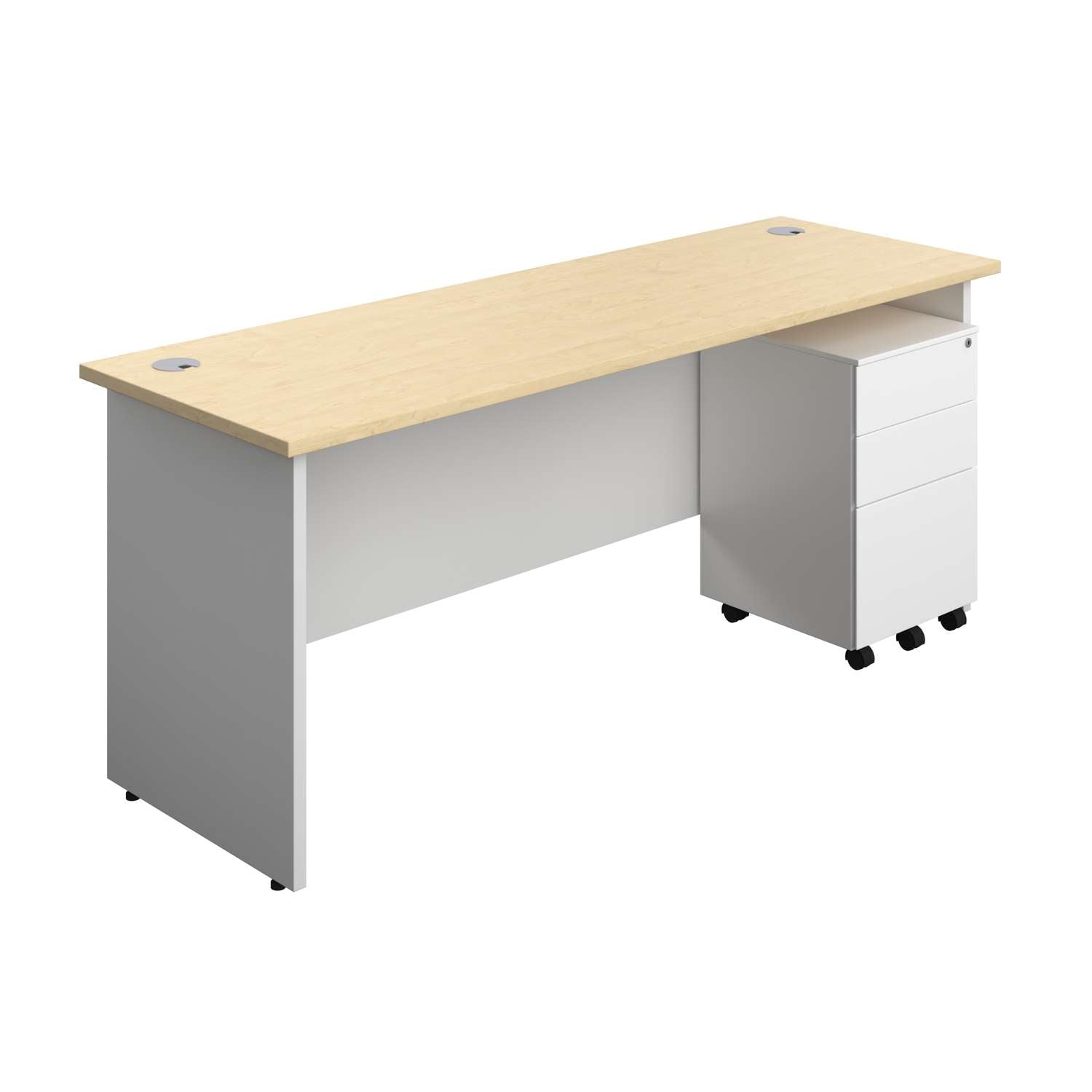 Panel Plus Rectangular Desk + 3 Drawer Steel Pedestal Bundle (FSC)