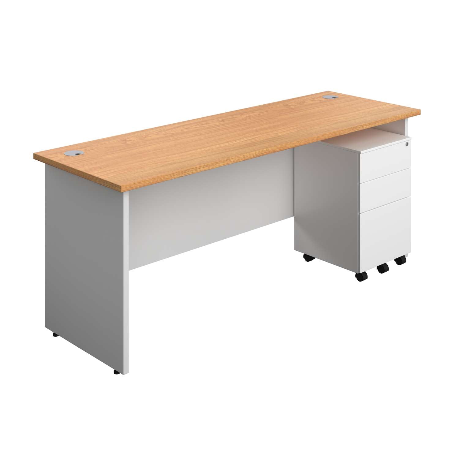 Panel Plus Rectangular Desk + 3 Drawer Steel Pedestal Bundle (FSC)