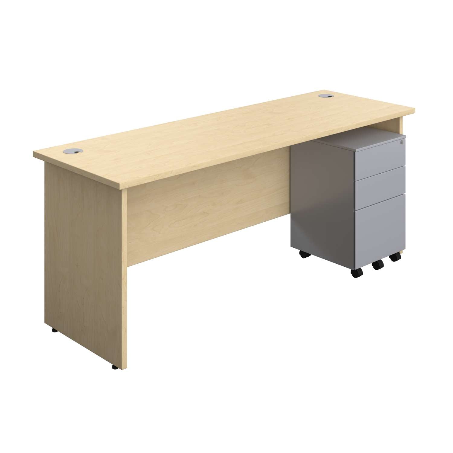 Panel Rectangular Desk + 3 Drawer Steel Pedestal Bundle (FSC)