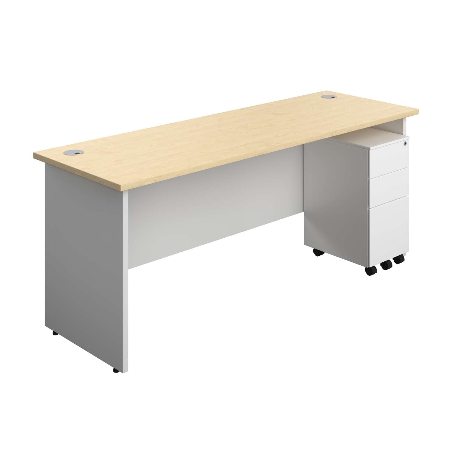 Panel Plus Rectangular Desk + 3 Drawer Slimline Steel Pedestal Bundle (FSC)